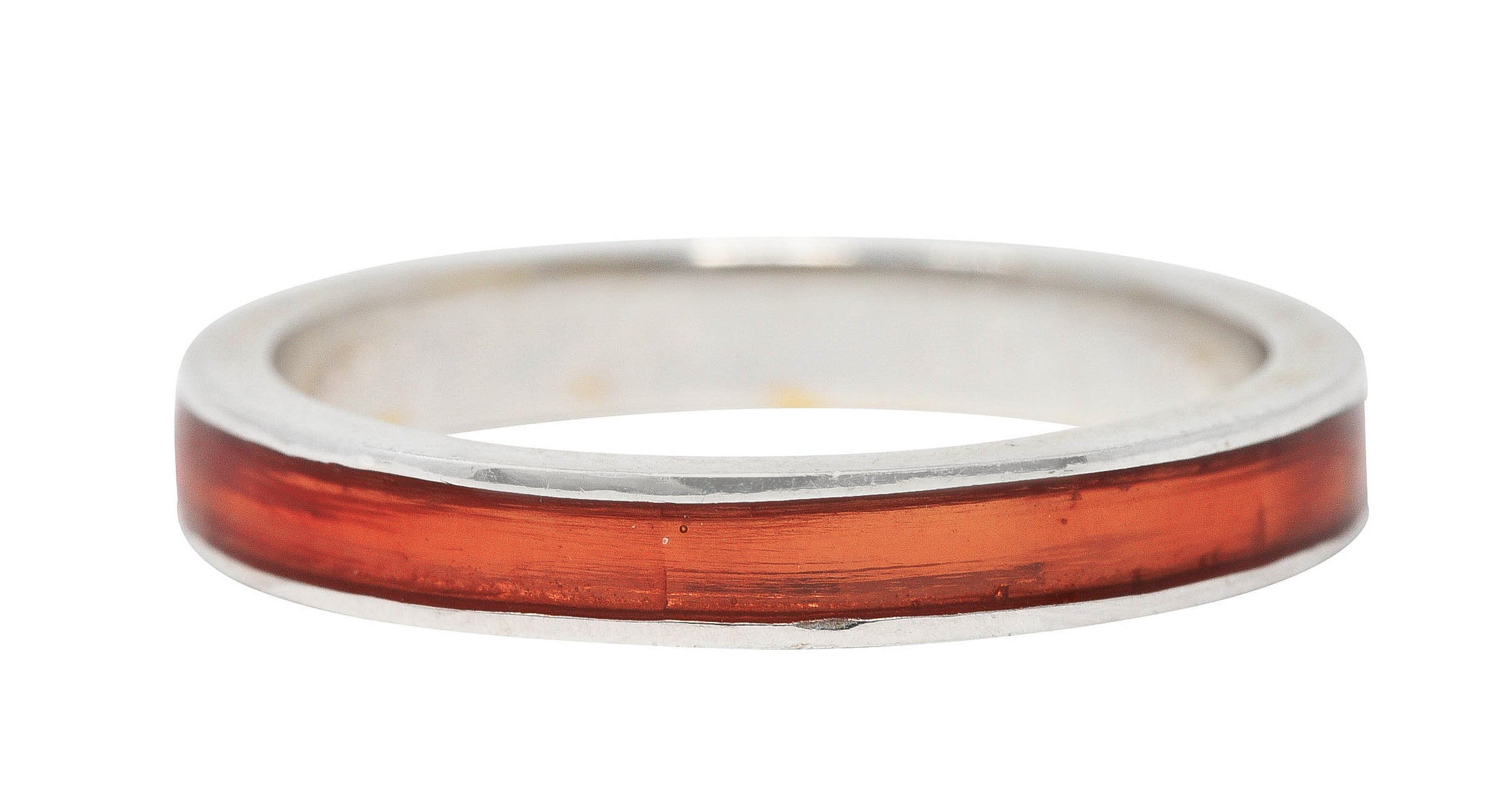 Hidalgo Vintage Orange Enamel 18 Karat White Gold Eternity Band Ring Wilson's Estate Jewelry