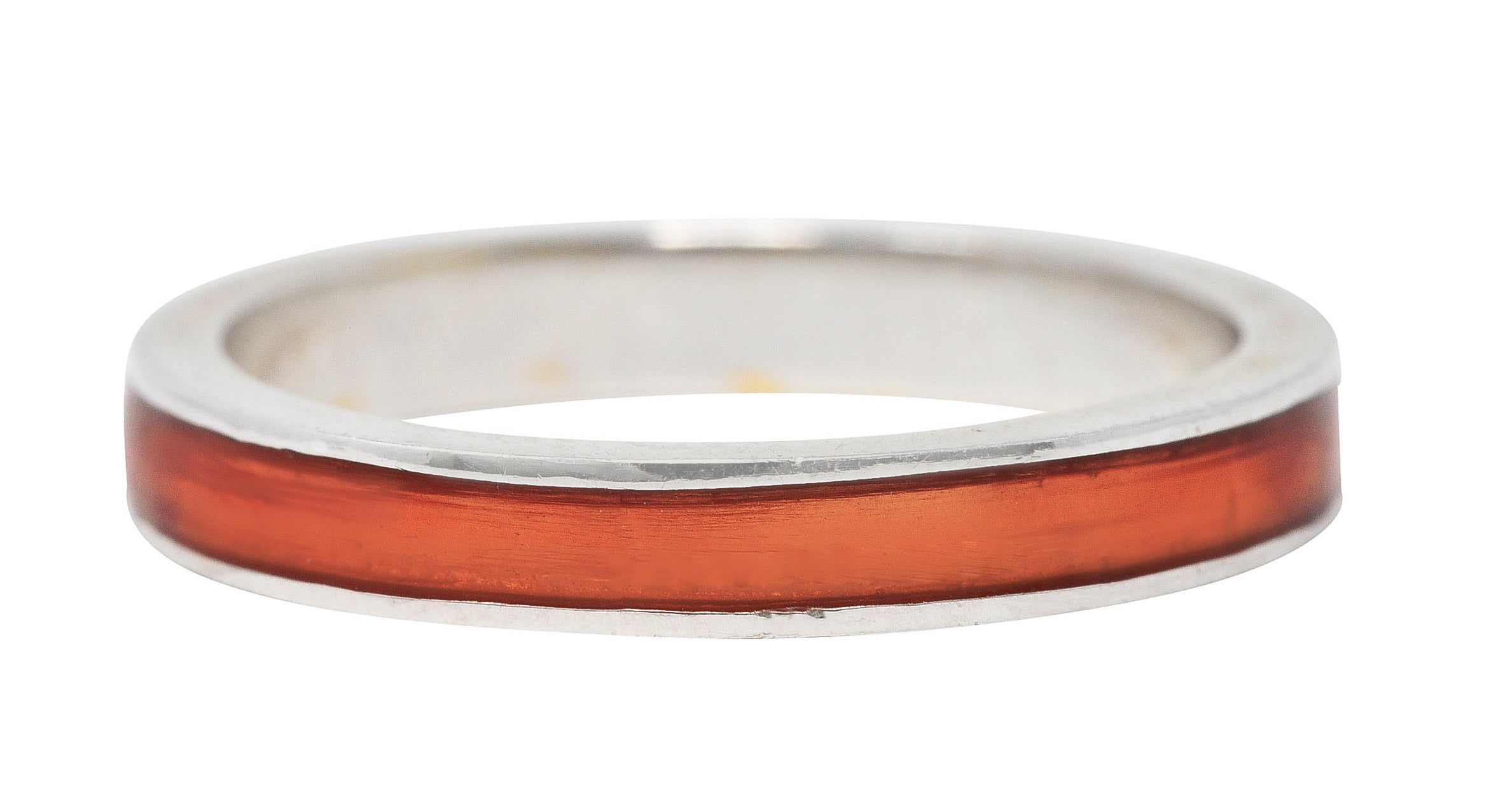 Hidalgo Vintage Orange Enamel 18 Karat White Gold Eternity Band Ring Wilson's Estate Jewelry