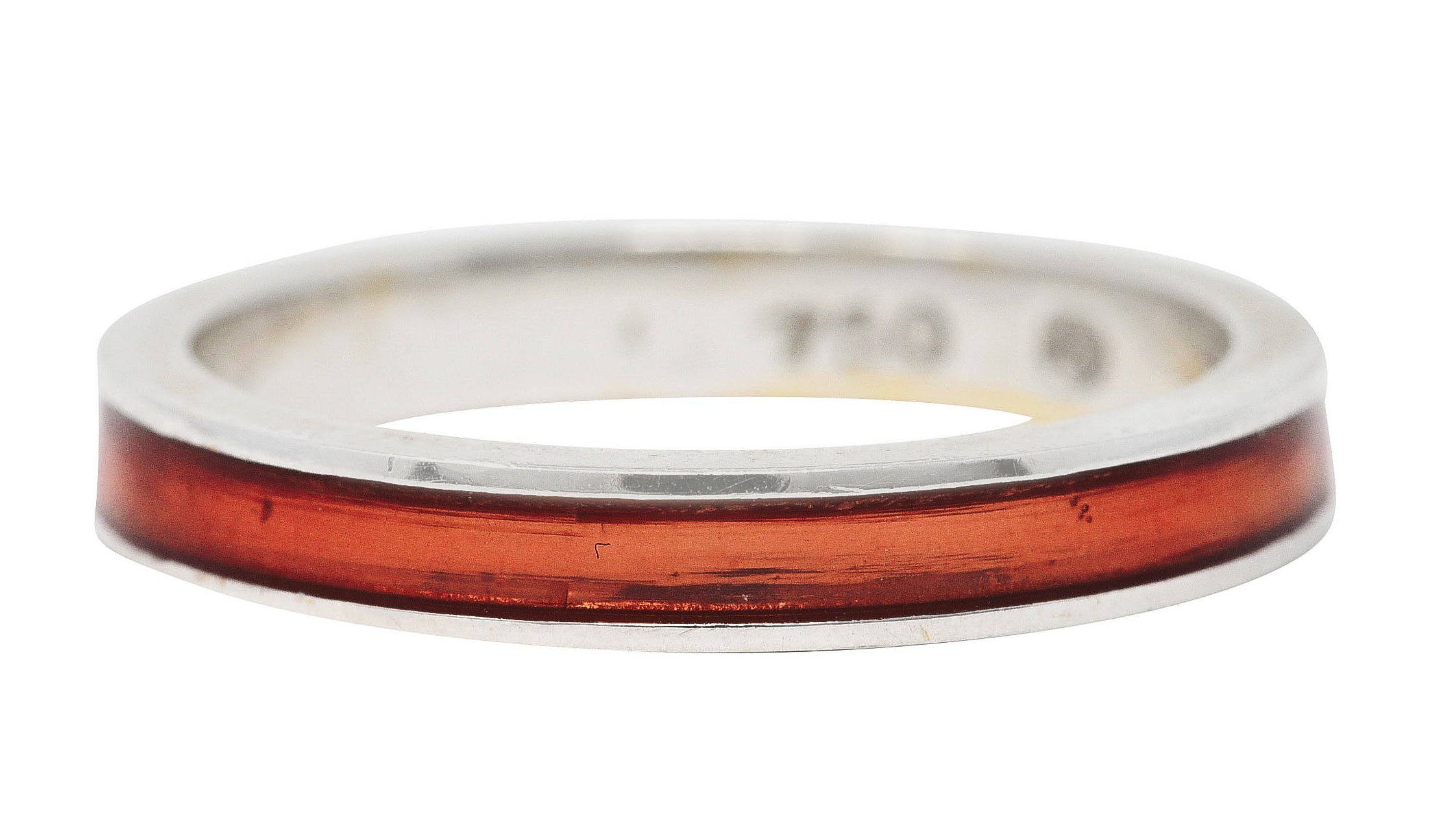 Hidalgo Vintage Orange Enamel 18 Karat White Gold Eternity Band Ring Wilson's Estate Jewelry