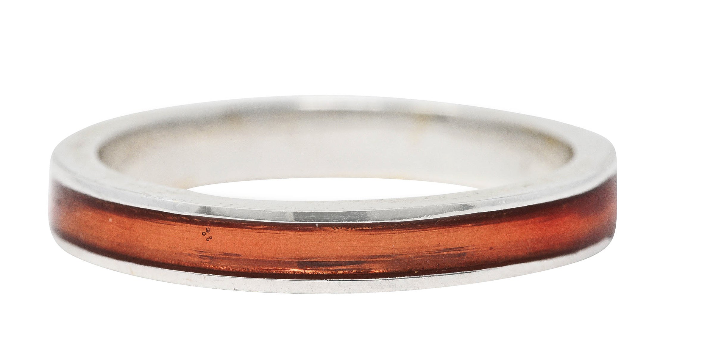 Hidalgo Vintage Orange Enamel 18 Karat White Gold Eternity Band Ring Wilson's Estate Jewelry