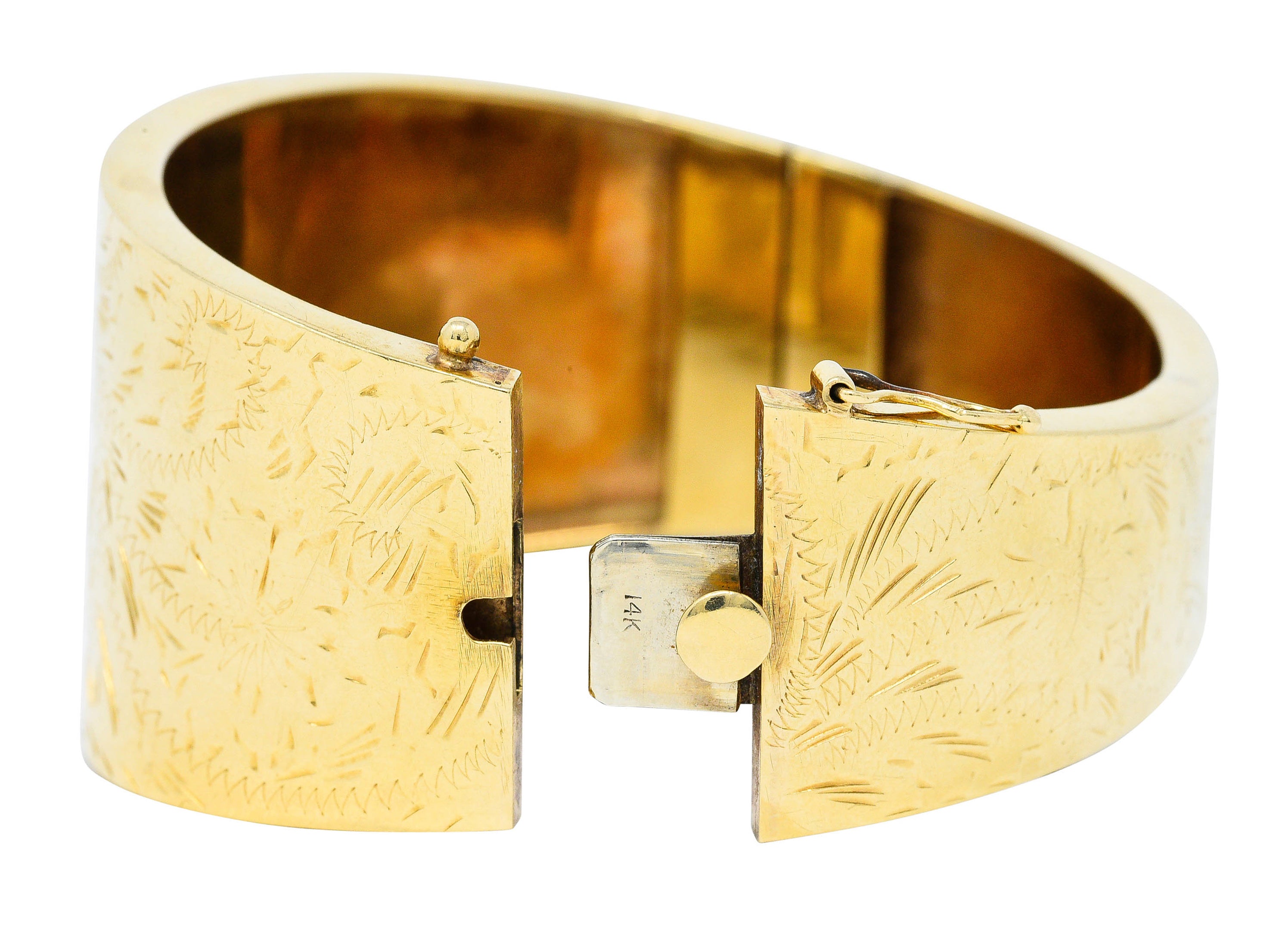 Victorian 14 Karat Gold Engraved Floral Bangle Bracelet Circa 1900bracelet - Wilson's Estate Jewelry