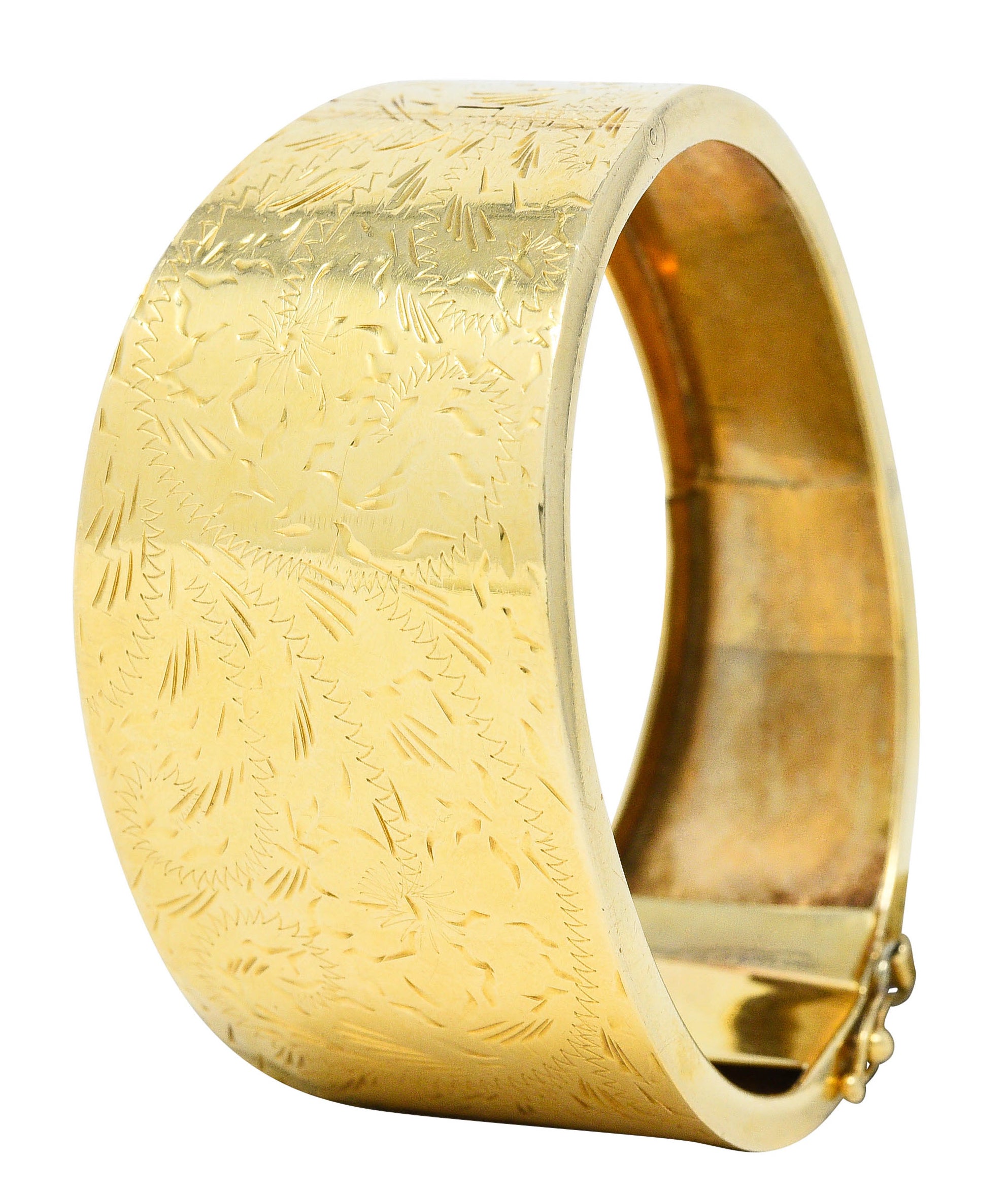 Victorian 14 Karat Gold Engraved Floral Bangle Bracelet Circa 1900bracelet - Wilson's Estate Jewelry