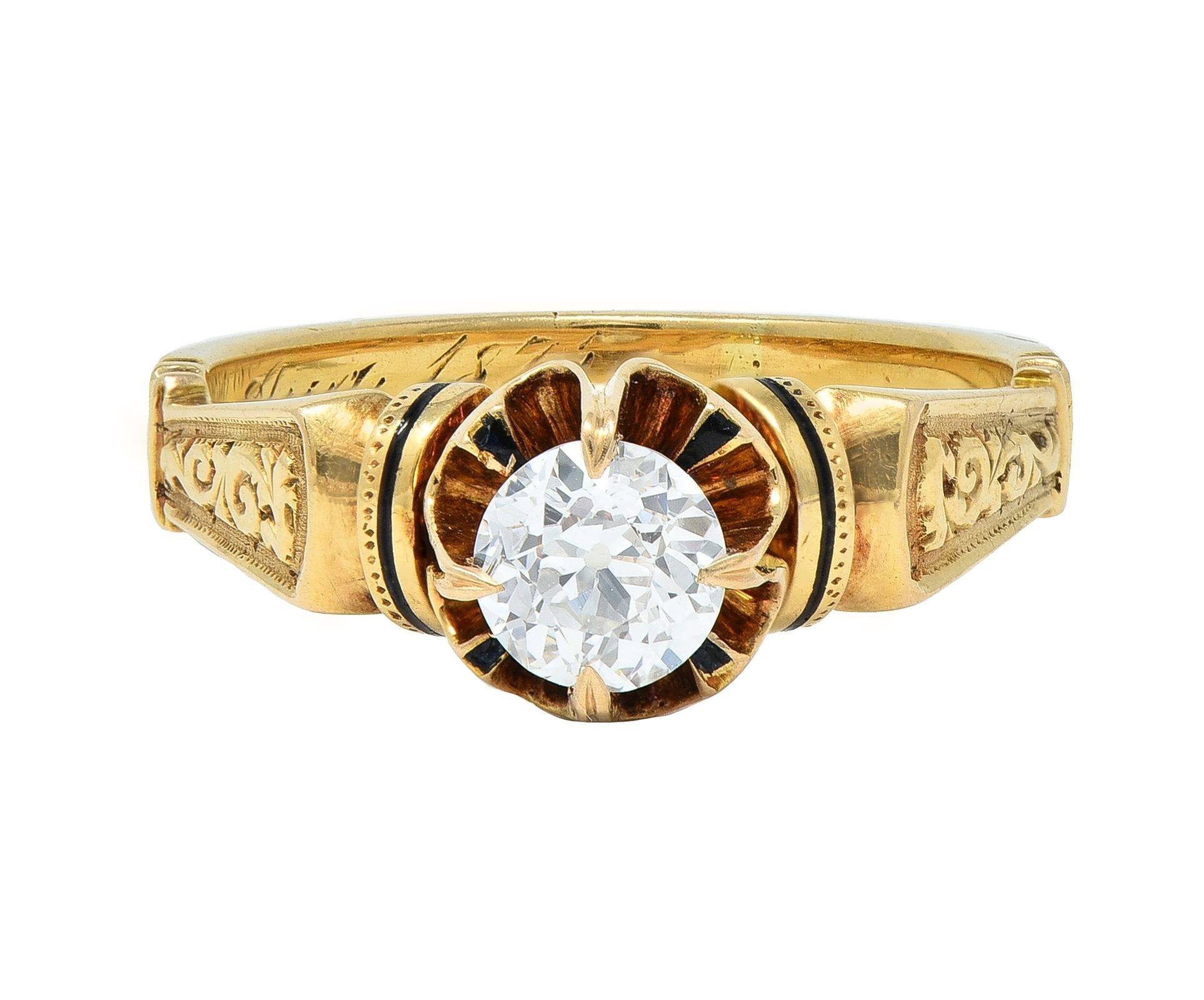 Victorian 1875 0.48 CTW Old European Cut Diamond 18 Karat Gold Engagement Ring