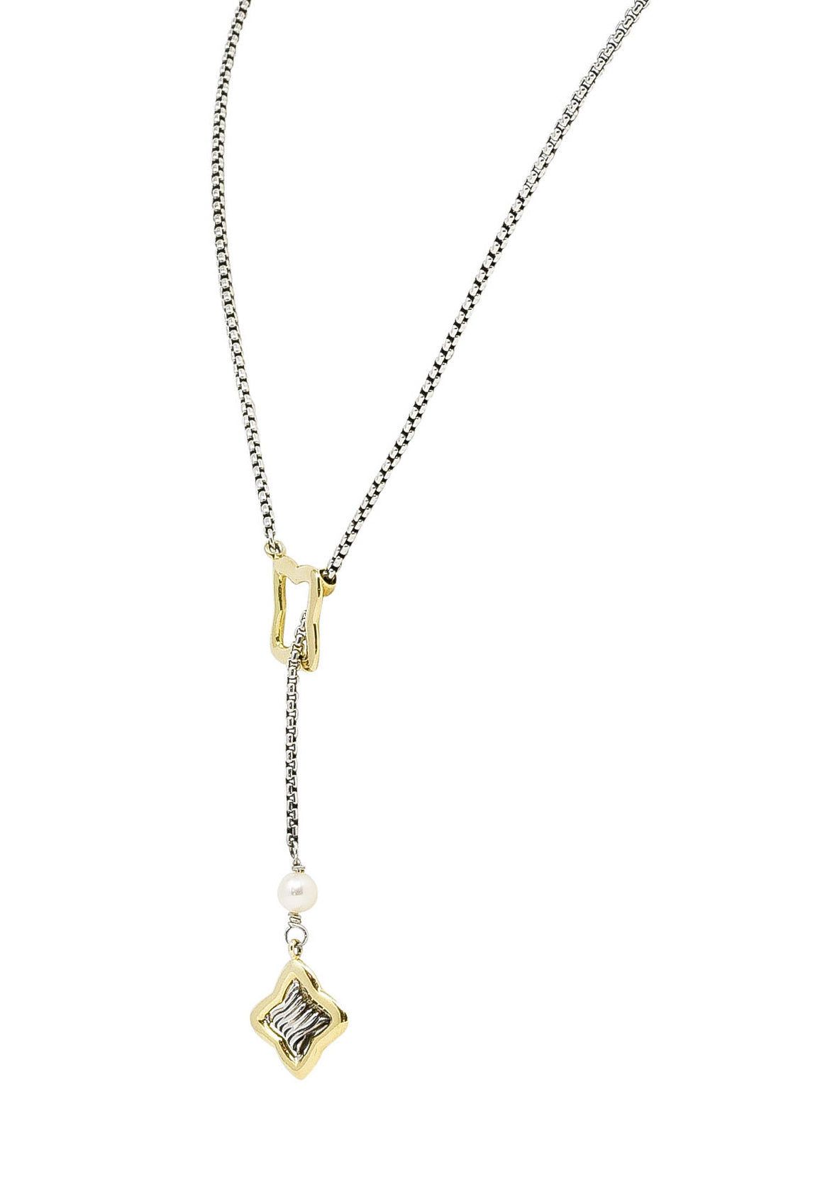 David Yurman Pearl 18 Karat Gold Sterling Silver Quatrefoil Lariat NecklaceNecklace - Wilson's Estate Jewelry