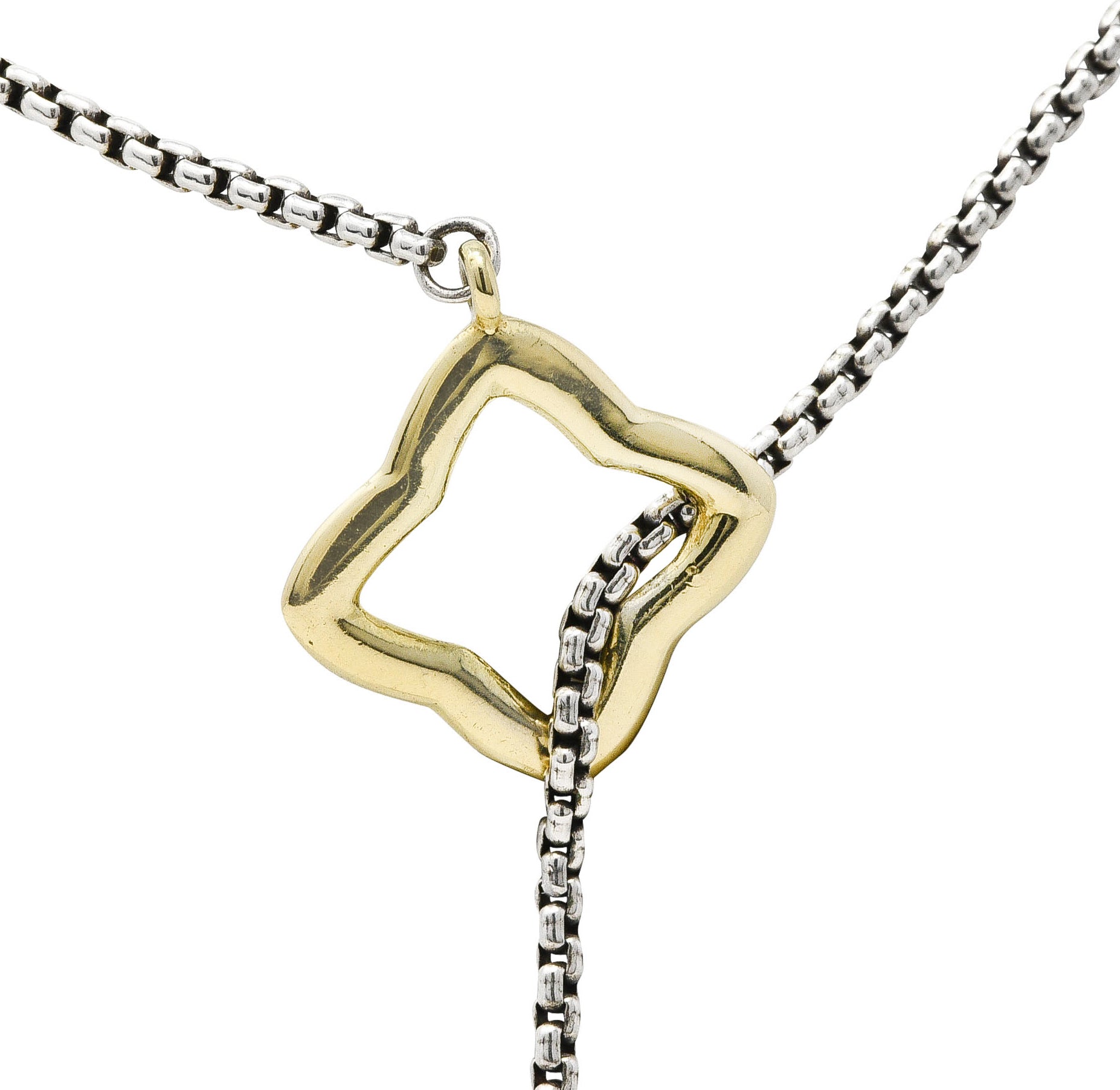 David Yurman Pearl 18 Karat Gold Sterling Silver Quatrefoil Lariat NecklaceNecklace - Wilson's Estate Jewelry