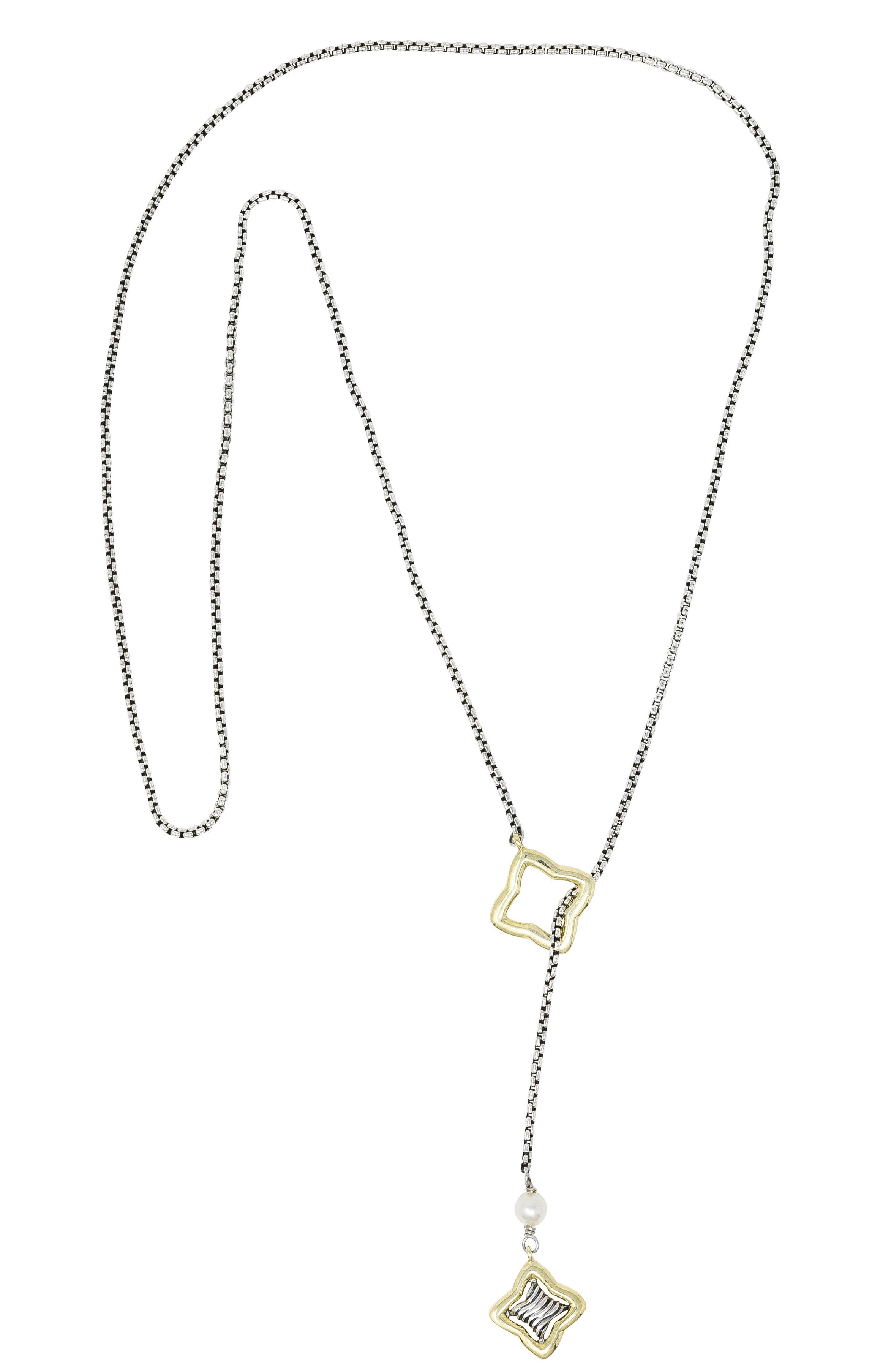 David Yurman Pearl 18 Karat Gold Sterling Silver Quatrefoil Lariat NecklaceNecklace - Wilson's Estate Jewelry