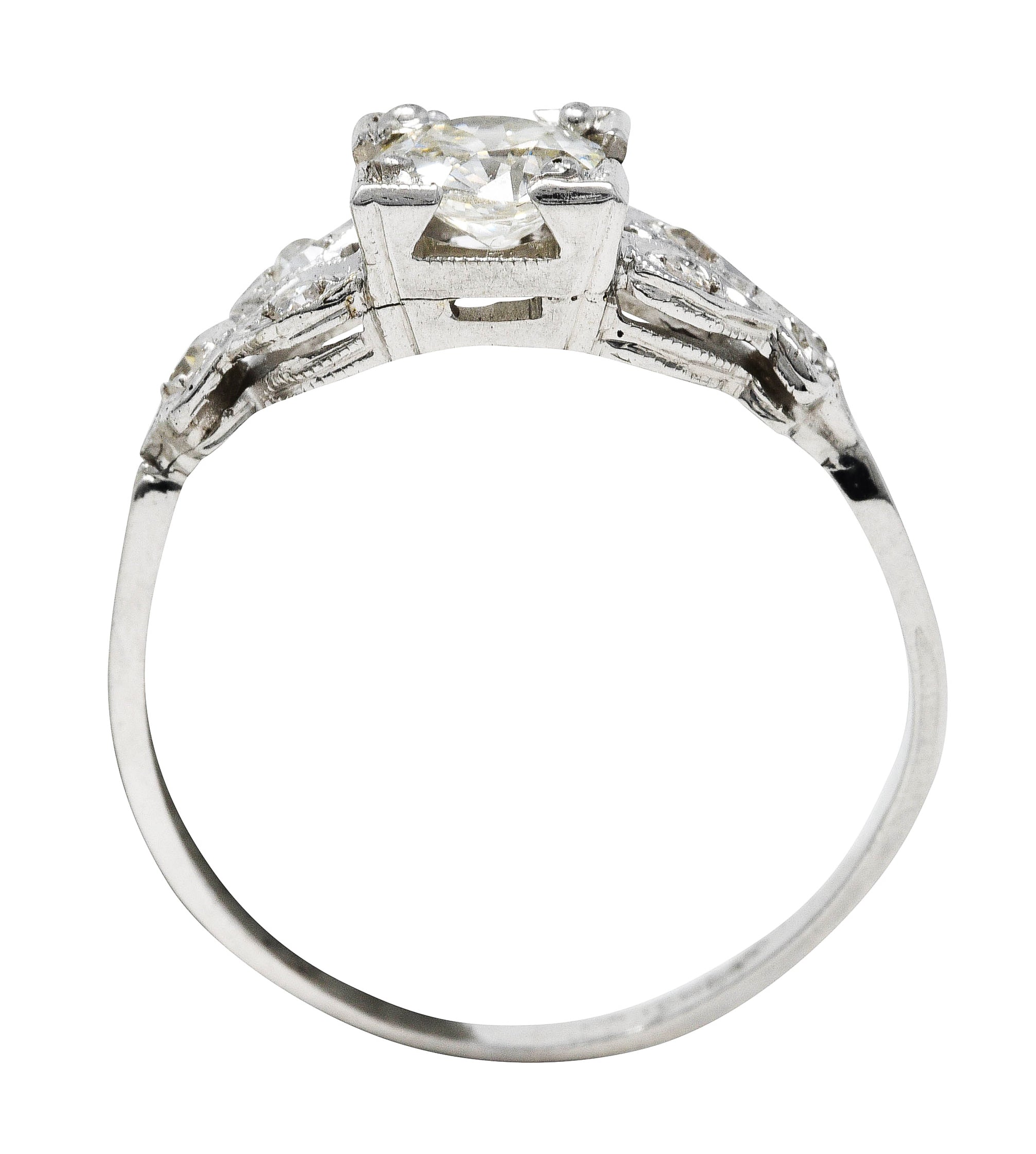 Late Art Deco 0.60 CTW Diamond 18 Karat White Gold Geometric Engagement RingRing - Wilson's Estate Jewelry