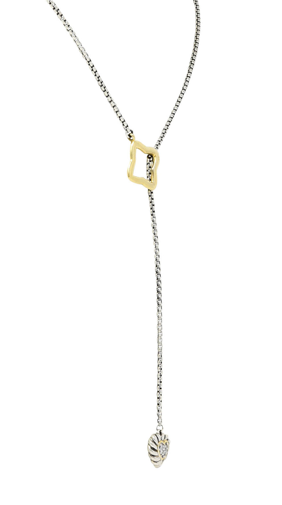 David Yurman Diamond 18 Karat Gold Sterling Silver Quatrefoil Heart Lariat NecklaceNecklace - Wilson's Estate Jewelry