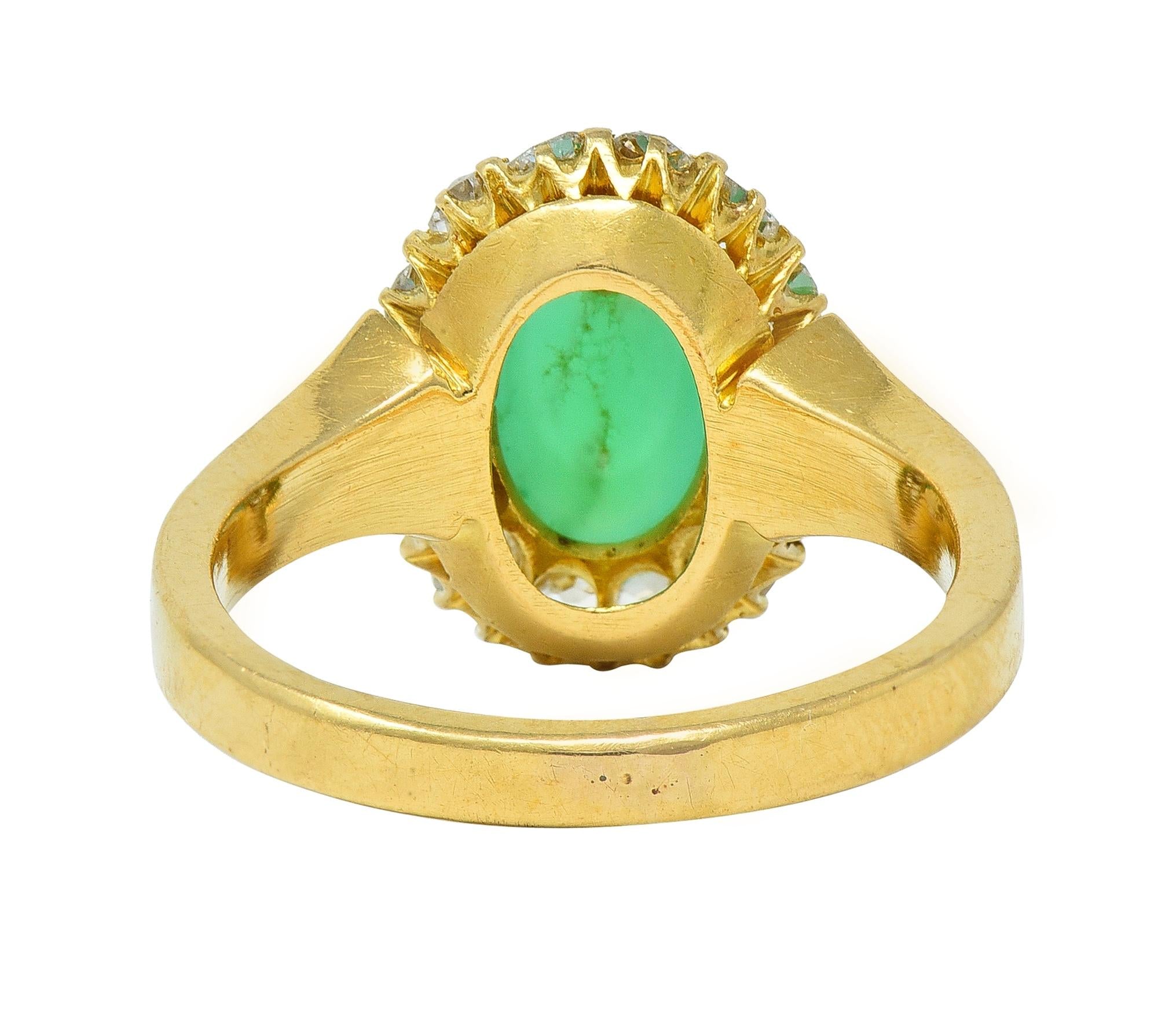 Modernist Chrysoprase Diamond 18 Karat Yellow Gold Vintage Halo Ring