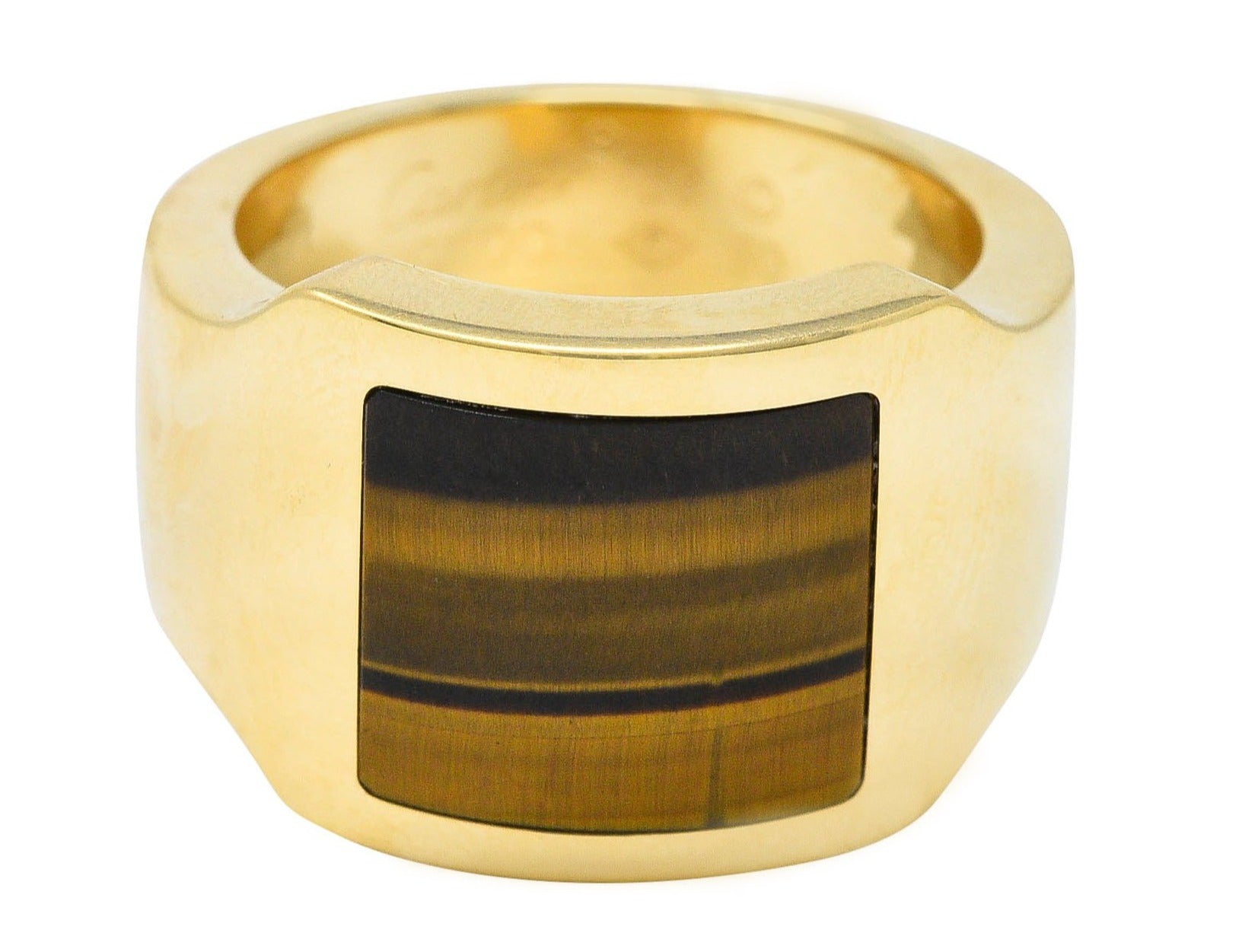 Cartier Tiger's Eye 18 Karat Gold Men's Cushion Santos Dumont RingRing - Wilson's Estate Jewelry