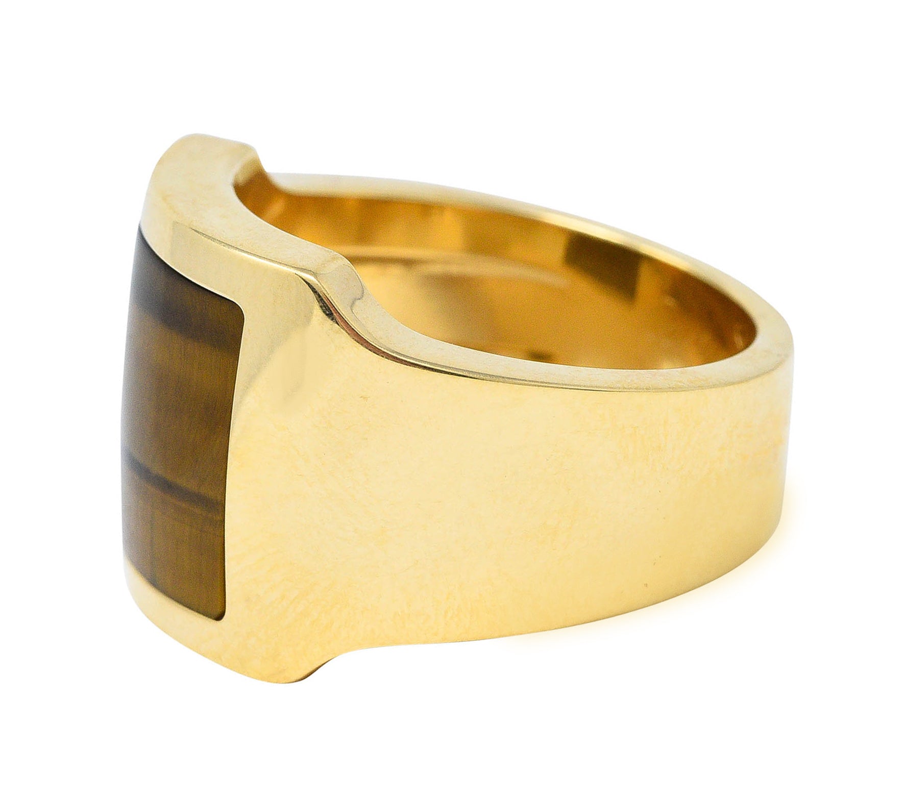 Cartier Tiger's Eye 18 Karat Gold Men's Cushion Santos Dumont RingRing - Wilson's Estate Jewelry