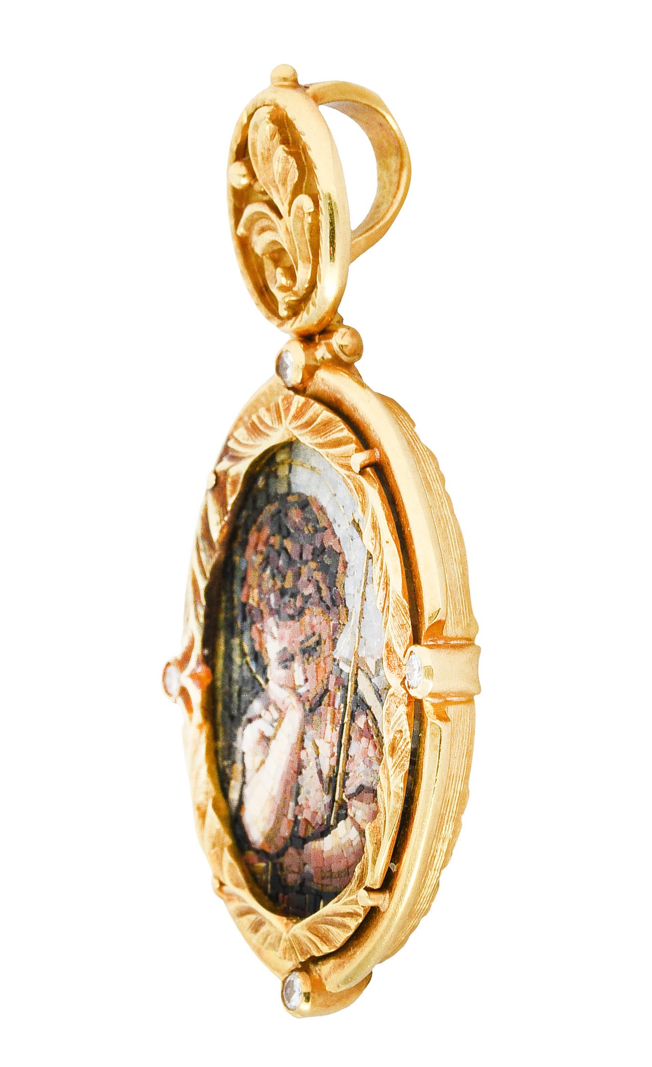 Russian Diamond Micro Mosaic 18 Karat Gold John the Baptist PendantNecklace - Wilson's Estate Jewelry