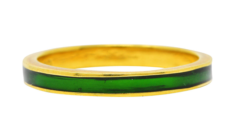 .1111 *Hidalgo Vintage Green Enamel 18 Karat Yellow Gold Unisex Eternity Band Ring Wilson's Estate Jewelry
