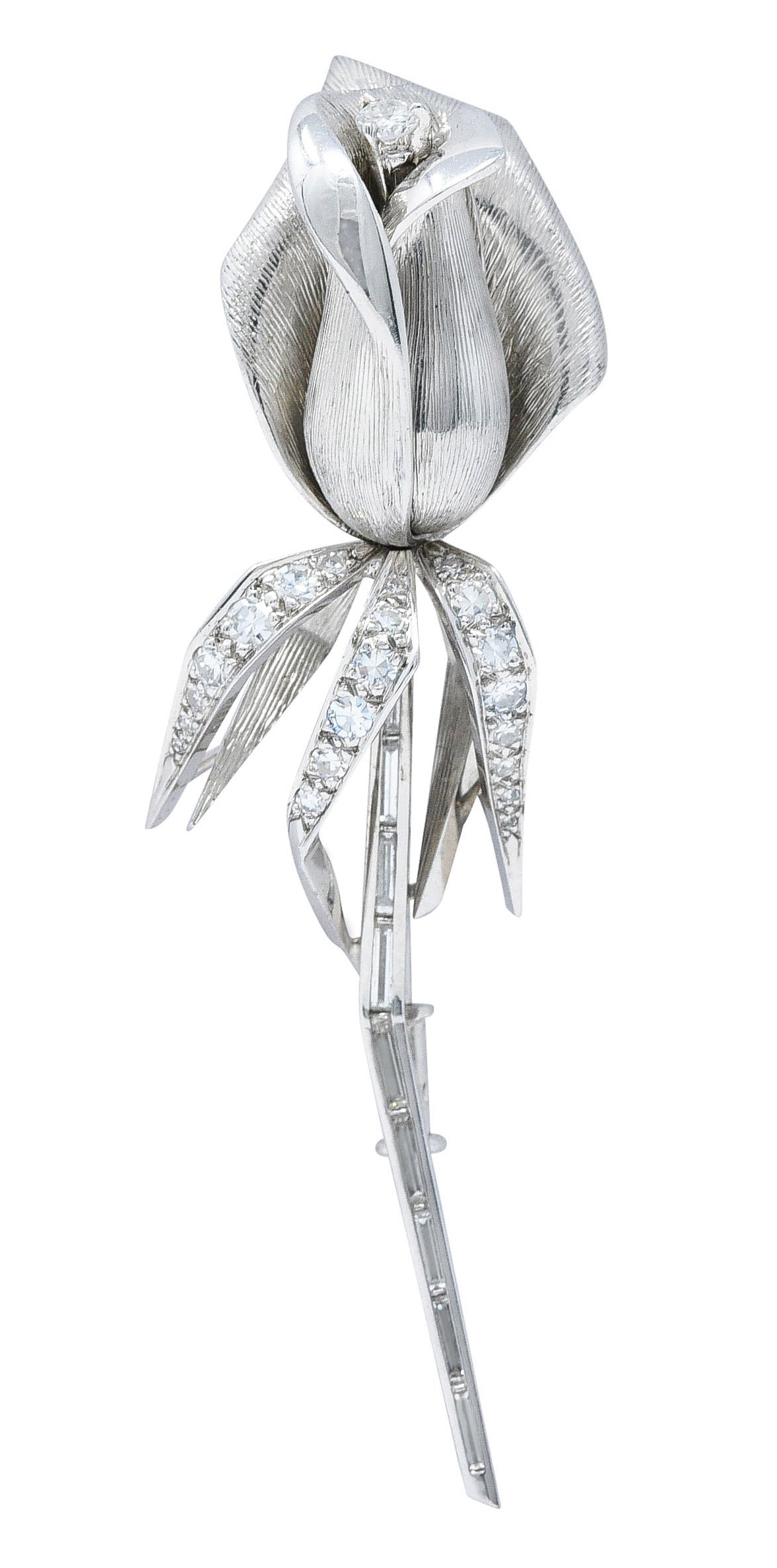 Meister Zurich Diamond 18 Karat White Gold Rose BroochBrooch - Wilson's Estate Jewelry