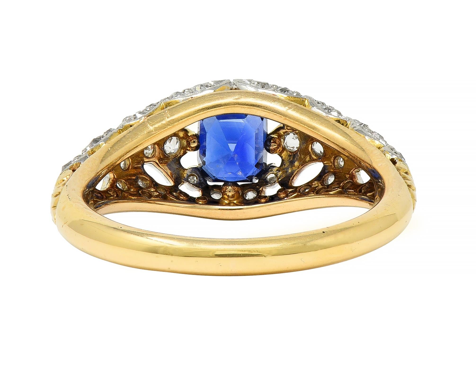 Edwardian 1.36 CTW No Heat Kashmir Sapphire Diamond Platinum 18 Karat Ring