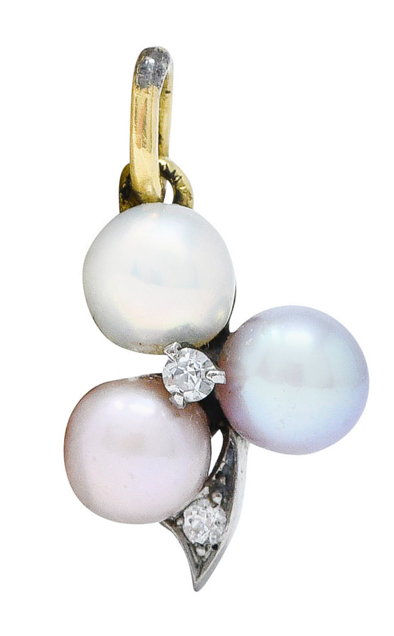 1900 Edwardian Diamond Pearl Platinum-Topped 18 Karat Gold Clover Charmcharm - Wilson's Estate Jewelry