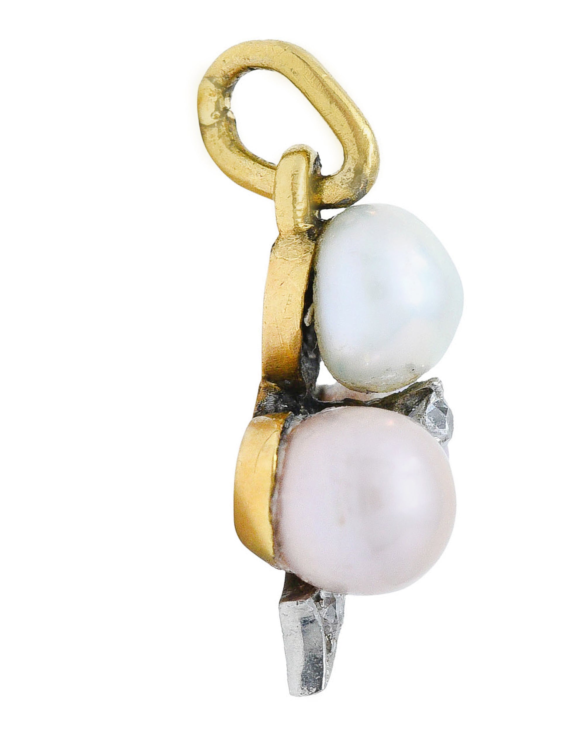 1900 Edwardian Diamond Pearl Platinum-Topped 18 Karat Gold Clover Charmcharm - Wilson's Estate Jewelry