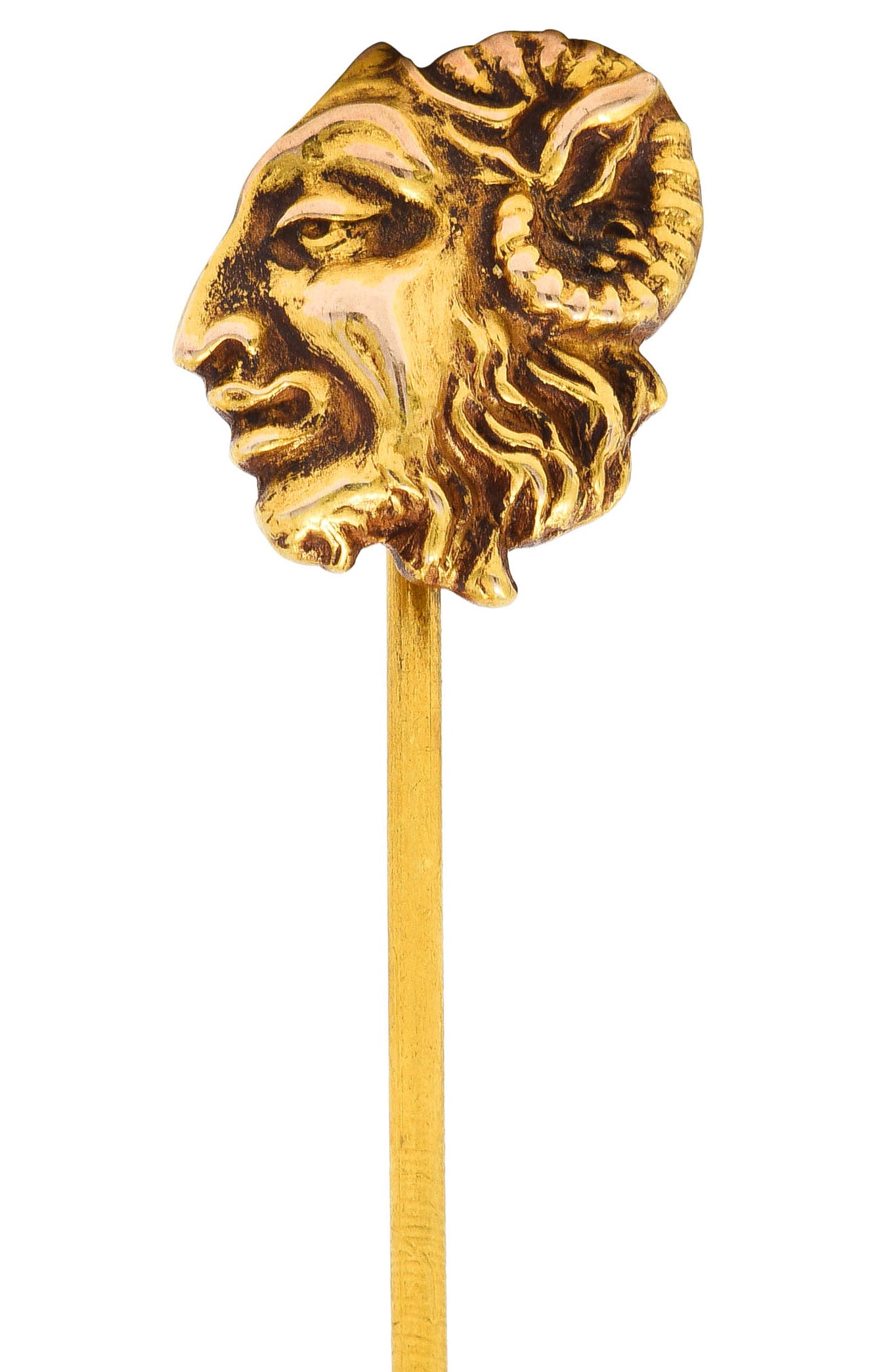 Art Nouveau 18 Karat Gold Pan Mythological Greek God Head StickpinStick Pin - Wilson's Estate Jewelry