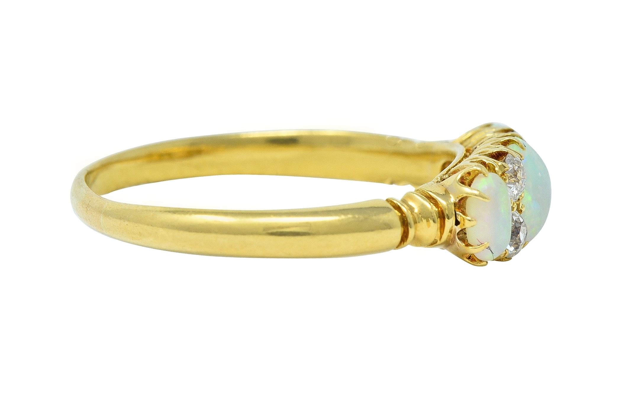 Victorian Opal Diamond 18 Karat Yellow Gold Antique Gemstone Band Ring