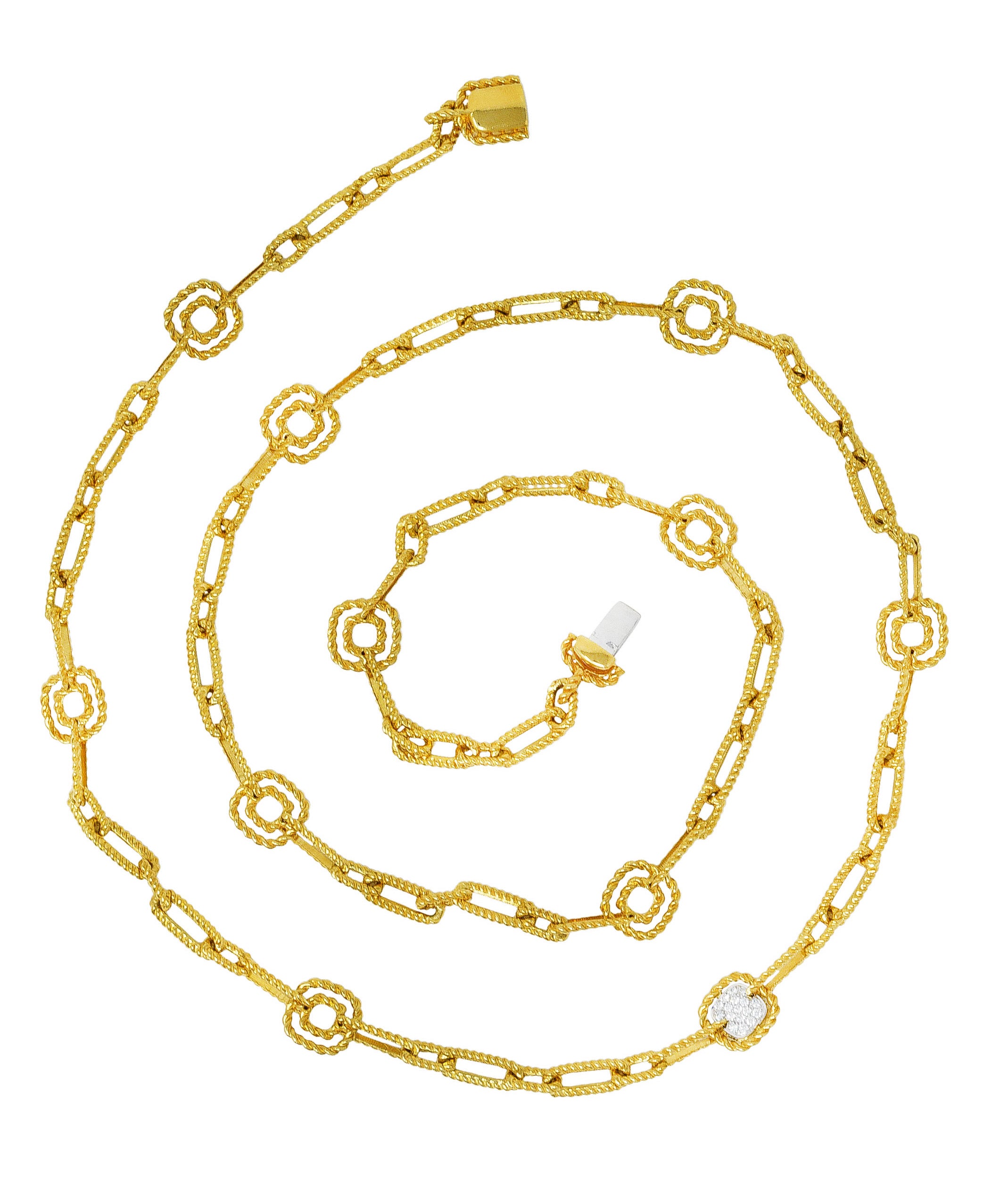 Roberto Coin Vintage Diamond Two-Tone 18 Karat Gold Twisted Rope Chain Link Necklace Wilson's Estate Jewelry