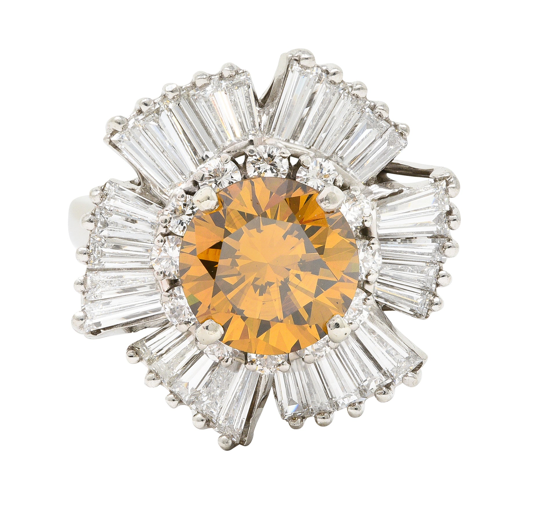 Mid-Century 4.08 CTW Fancy Yellowish Brown Diamond Platinum Ballerina Halo Vintage Convertible Pendant Ring Wilson's Estate Jewelry