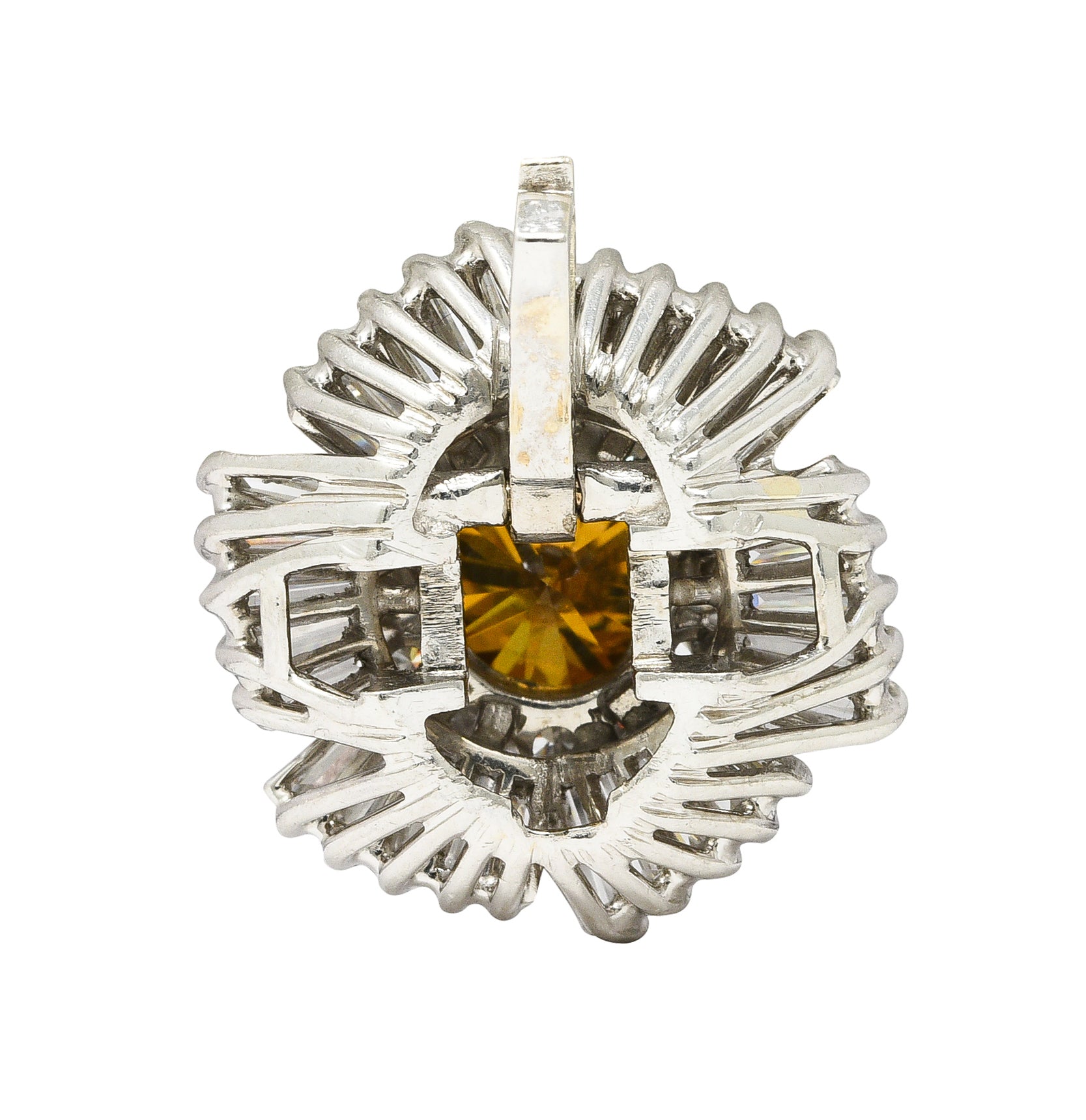 Mid-Century 4.08 CTW Fancy Yellowish Brown Diamond Platinum Ballerina Halo Vintage Convertible Pendant Ring Wilson's Estate Jewelry