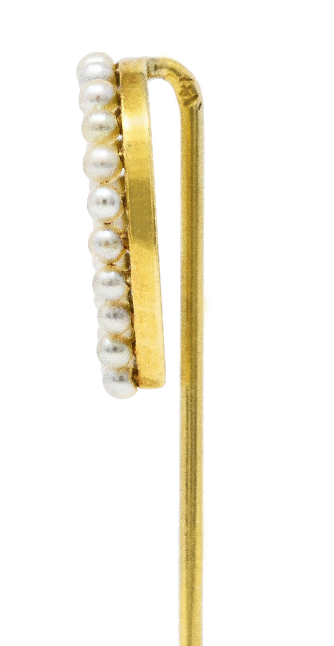 Edwardian 14 Karat Yellow Gold Pearl Horseshoe Stickpin Wilson's Estate Jewelry