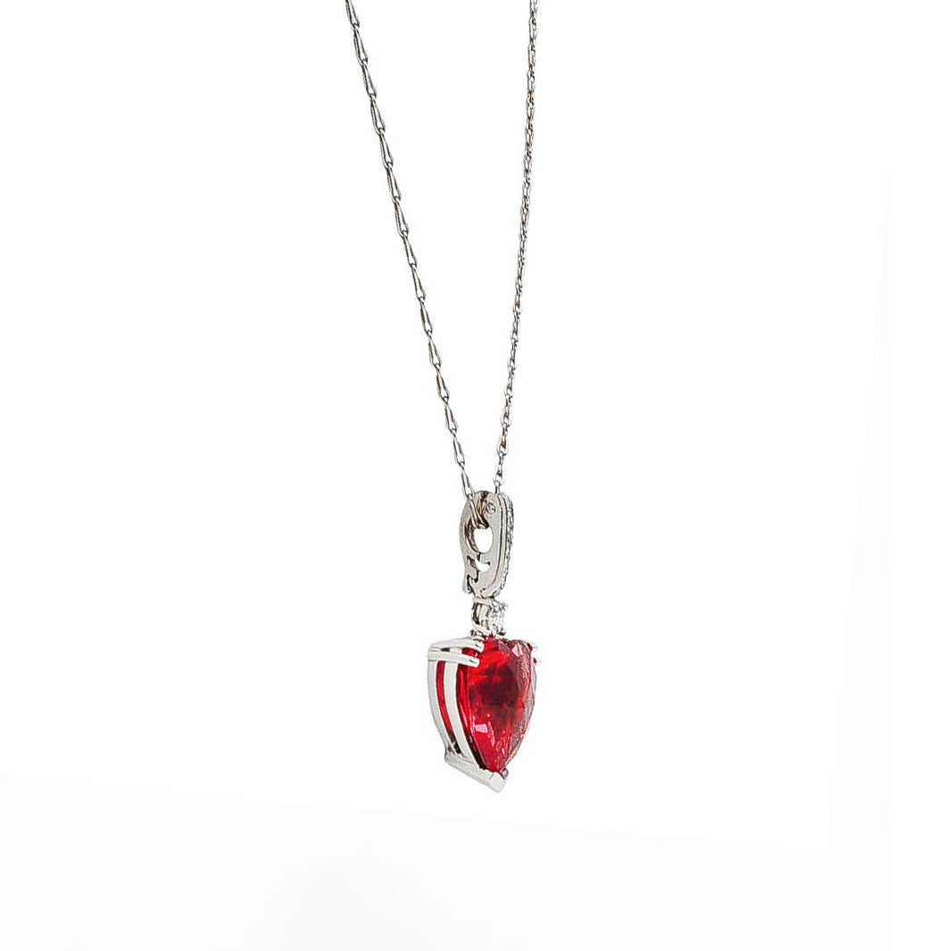 Kurt Wayne 1990's Diamond Rubellite Tourmaline 18 Karat White Gold Heart Enhancer Pendant Vintage Necklace Wilson's Estate Jewelry