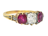 Victorian 3.40 CTW Diamond No Heat Burma Ruby 18 Karat Gold Three Stone Ring GIA