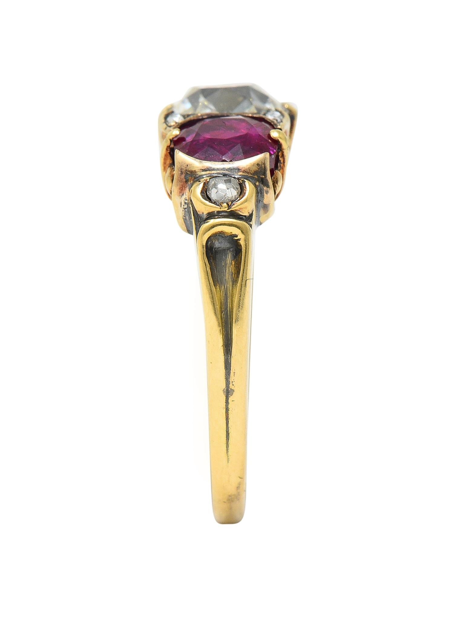 Victorian 3.40 CTW Diamond No Heat Burma Ruby 18 Karat Gold Three Stone Ring GIA