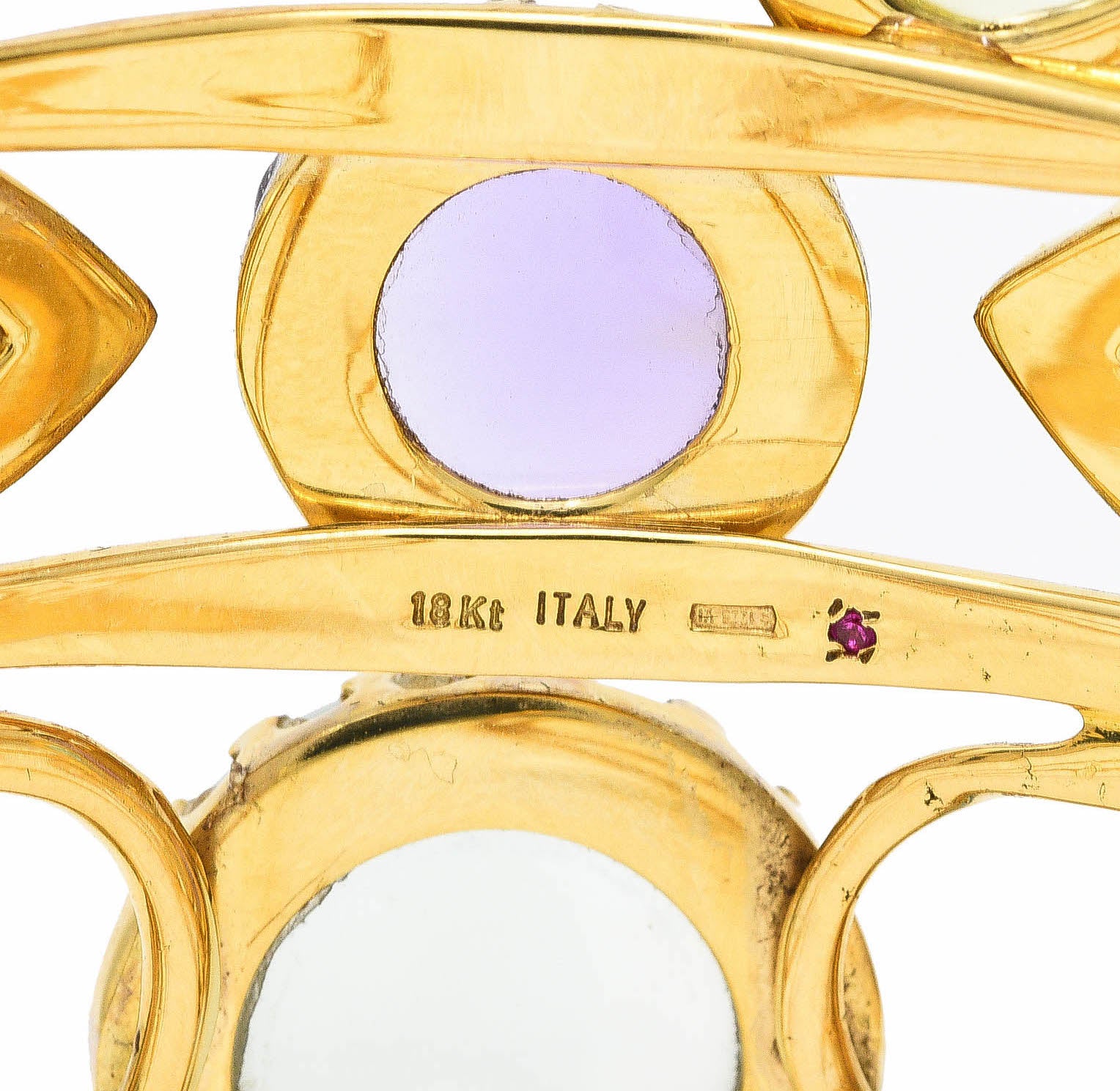 Roberto Coin 1990's Amethyst Peridot Topaz Citrine 18 Karat Yellow Gold Ipanema Vintage Multi-Gem Cuff Bracelet Wilson's Estate Jewelry