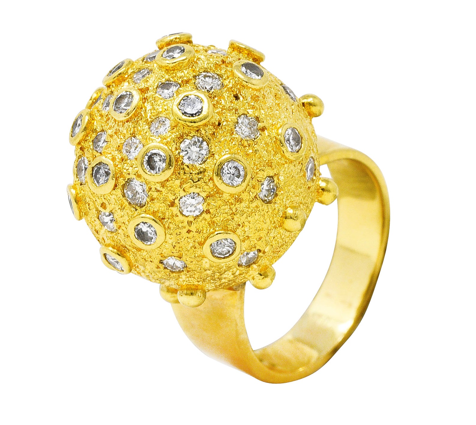 1960's Vintage 1.25 CTW Diamond 18 Karat Yellow Gold Sputnik Bauble Ring Wilson's Estate Jewelry