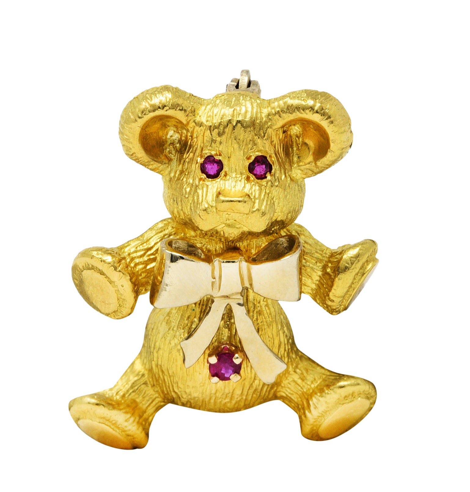 1970's Vintage Ruby 18 Karat Two-Tone Gold Teddy Bear BroochBrooch - Wilson's Estate Jewelry