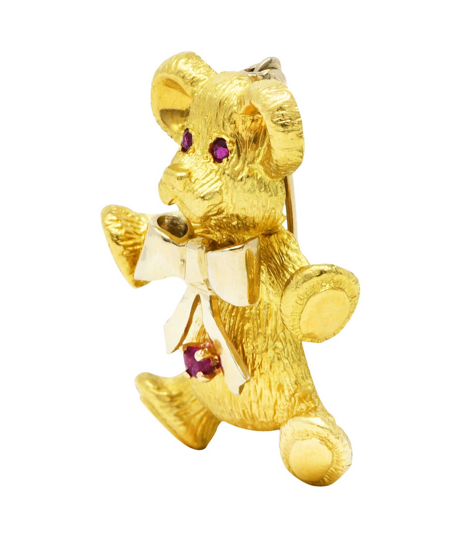 1970's Vintage Ruby 18 Karat Two-Tone Gold Teddy Bear BroochBrooch - Wilson's Estate Jewelry