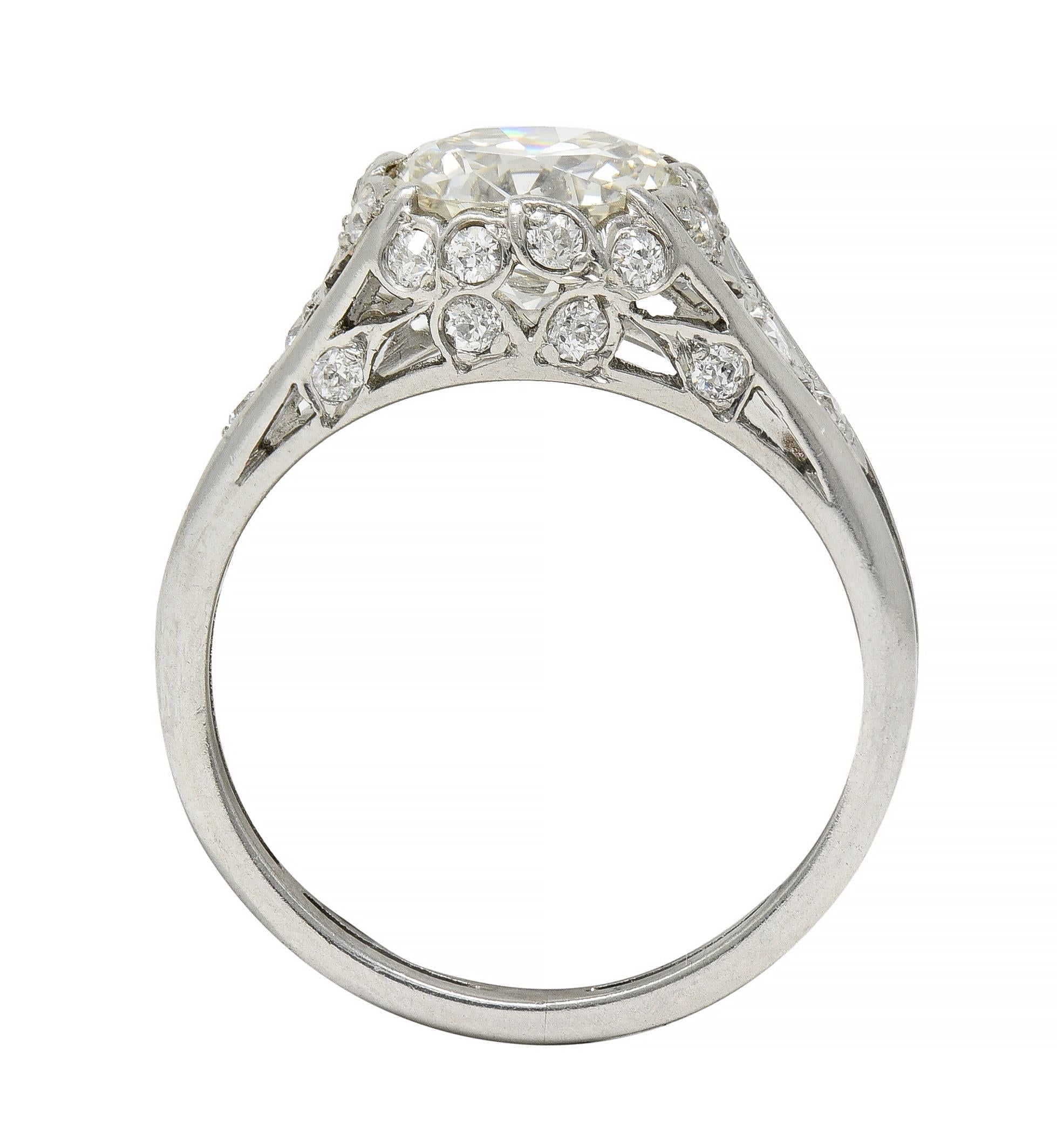 Art Deco 2.05 CTW Old European Cut Diamond Platinum Foliate Engagement Ring