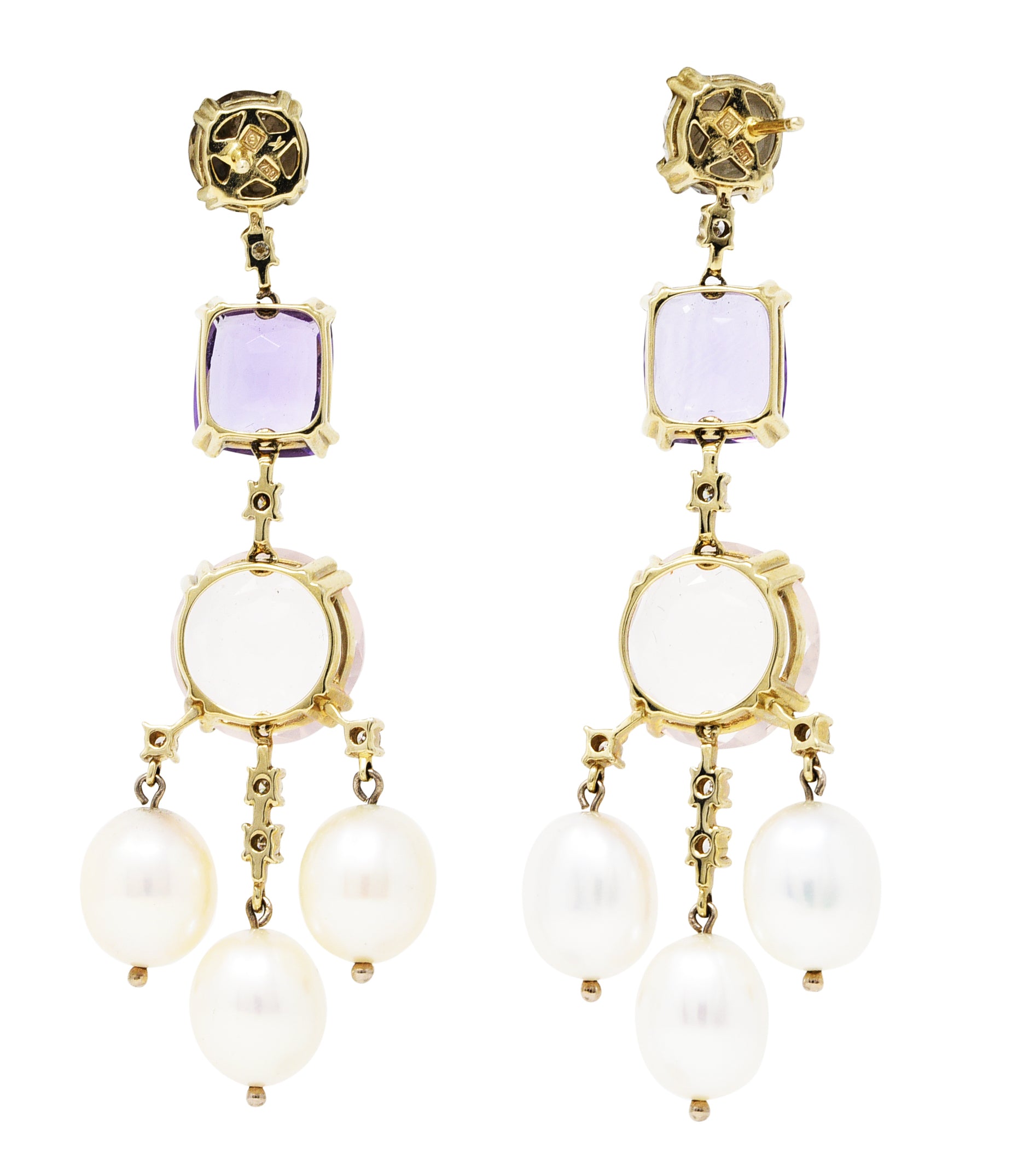 H. Stern Rose Quartz Amethyst Diamond Pearl 18 Karat Yellow Gold Chandelier Earrings Wilson's Estate Jewelry