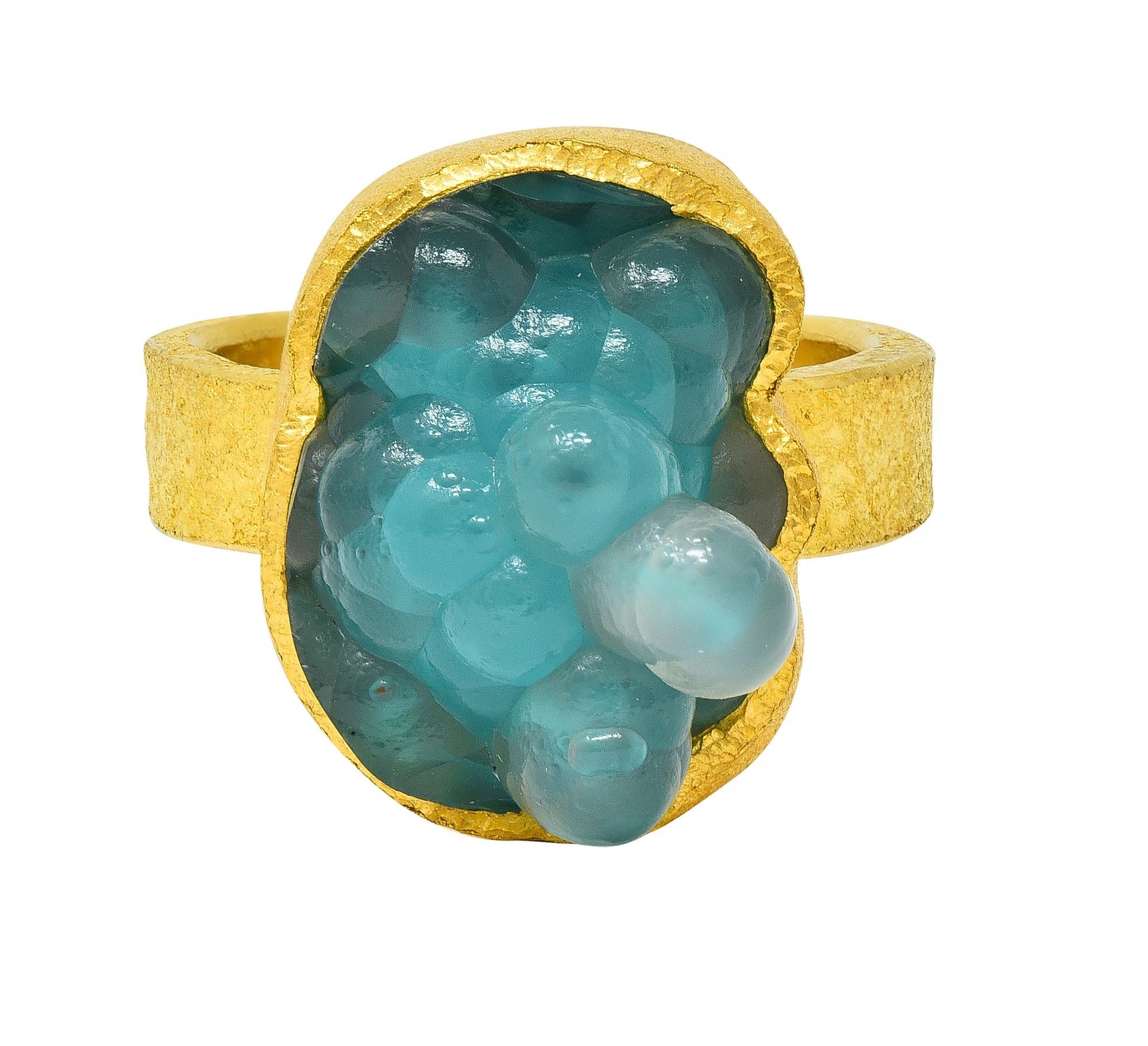 Devta Doolan Contemporary Chrysocolla 22 Karat Gold Organic Statement Ring