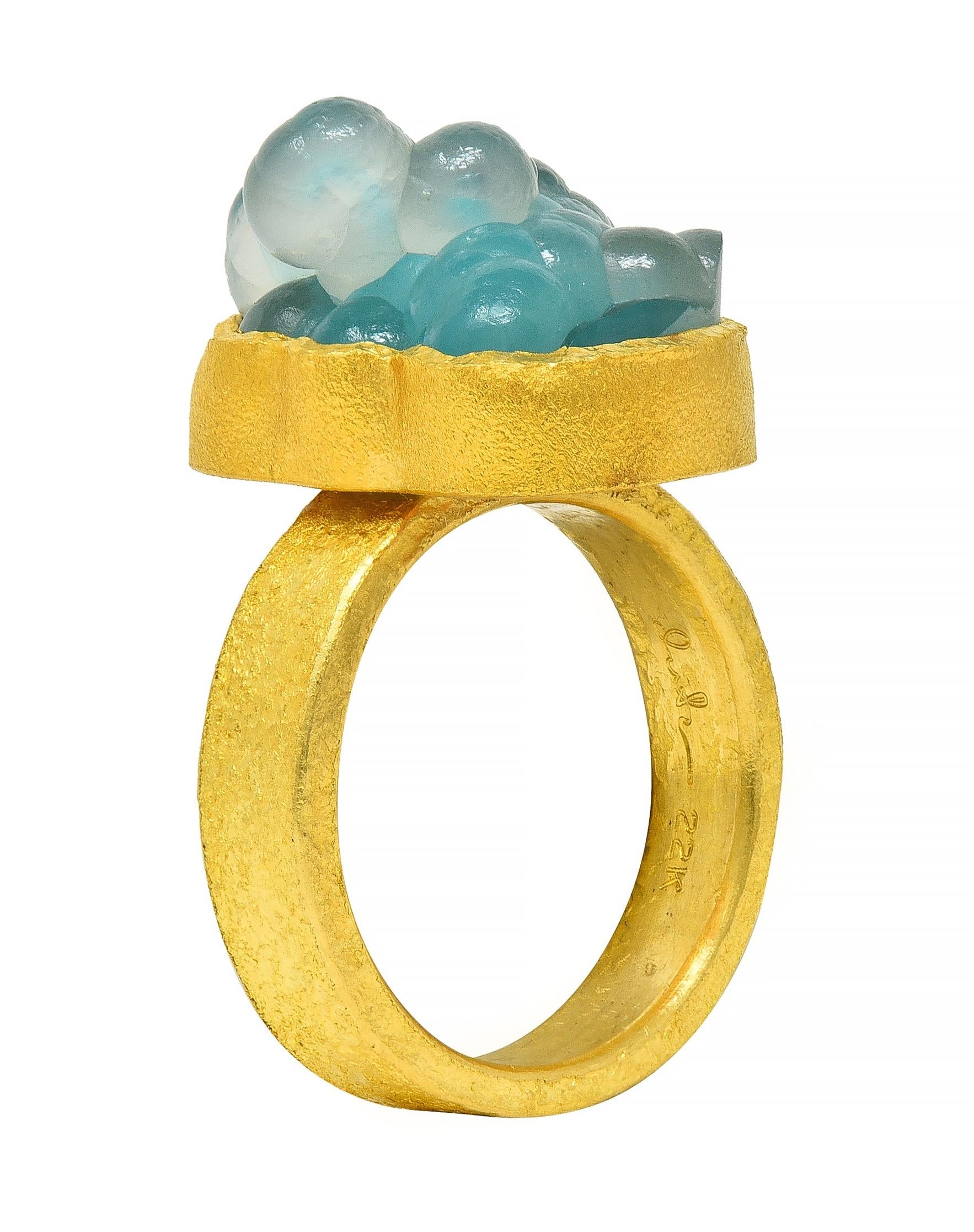 Devta Doolan Contemporary Chrysocolla 22 Karat Gold Organic Statement Ring