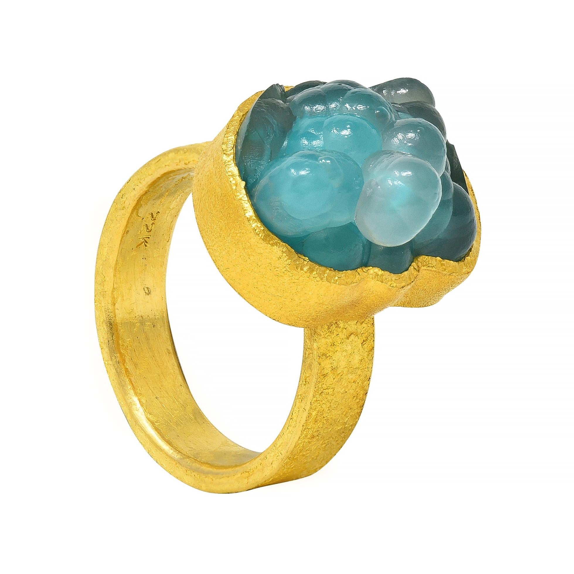 Devta Doolan Contemporary Chrysocolla 22 Karat Gold Organic Statement Ring