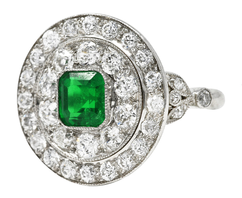 J.E. Caldwell Art Deco 2.32 CTW Emerald Diamond Platinum Dinner Ring Wilson's Estate Jewelry