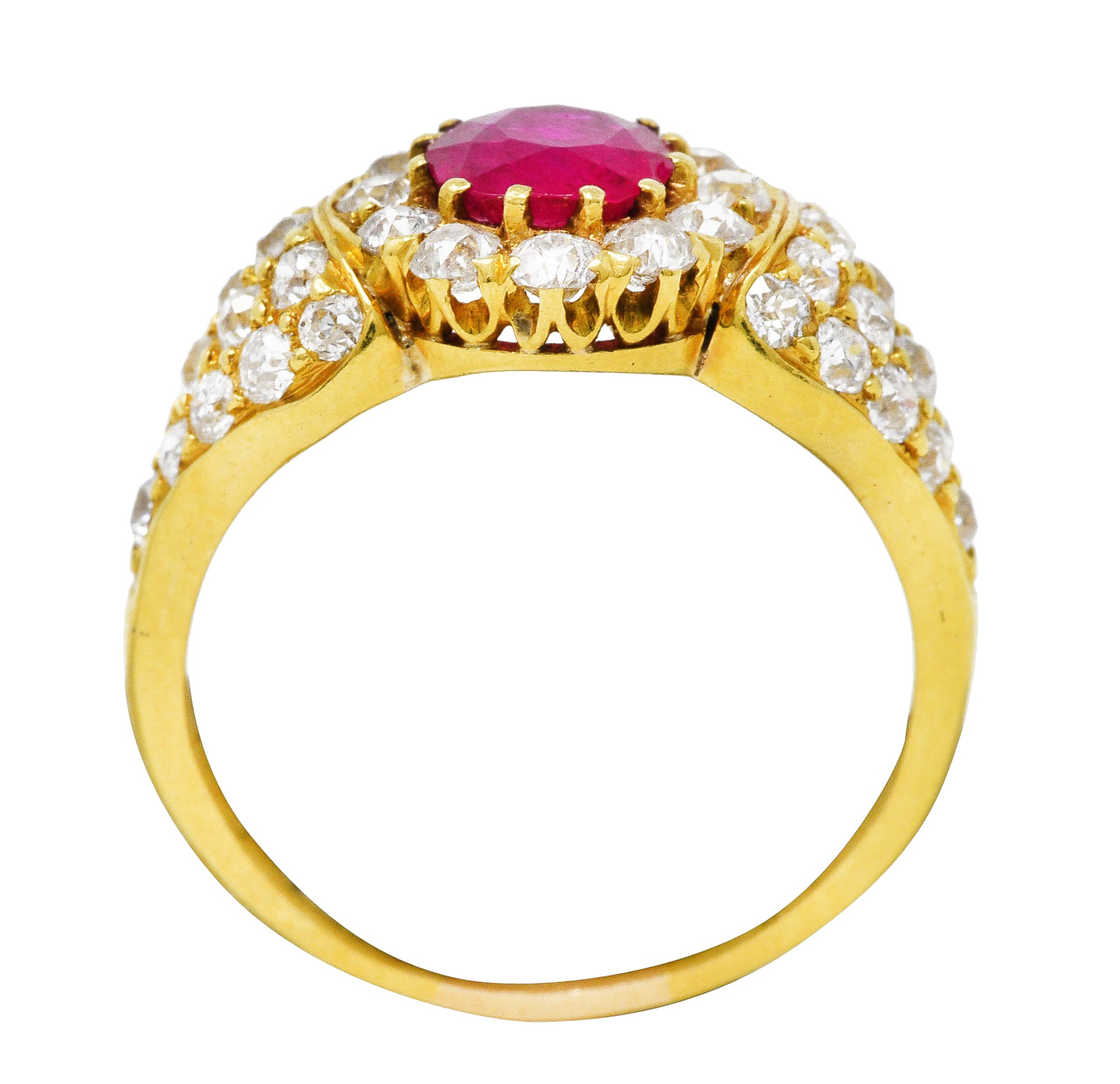 Late Victorian 2.35 CTW Ruby Diamond 18 Karat Yellow Gold Cluster Ring Wilson's Estate Jewelry