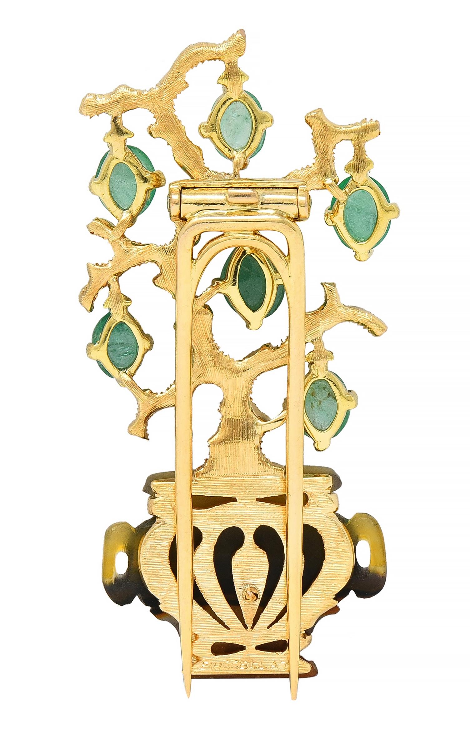 Buccellati Vintage Emerald Agate 18 Karat Yellow Gold Giardinetti Tree Brooch