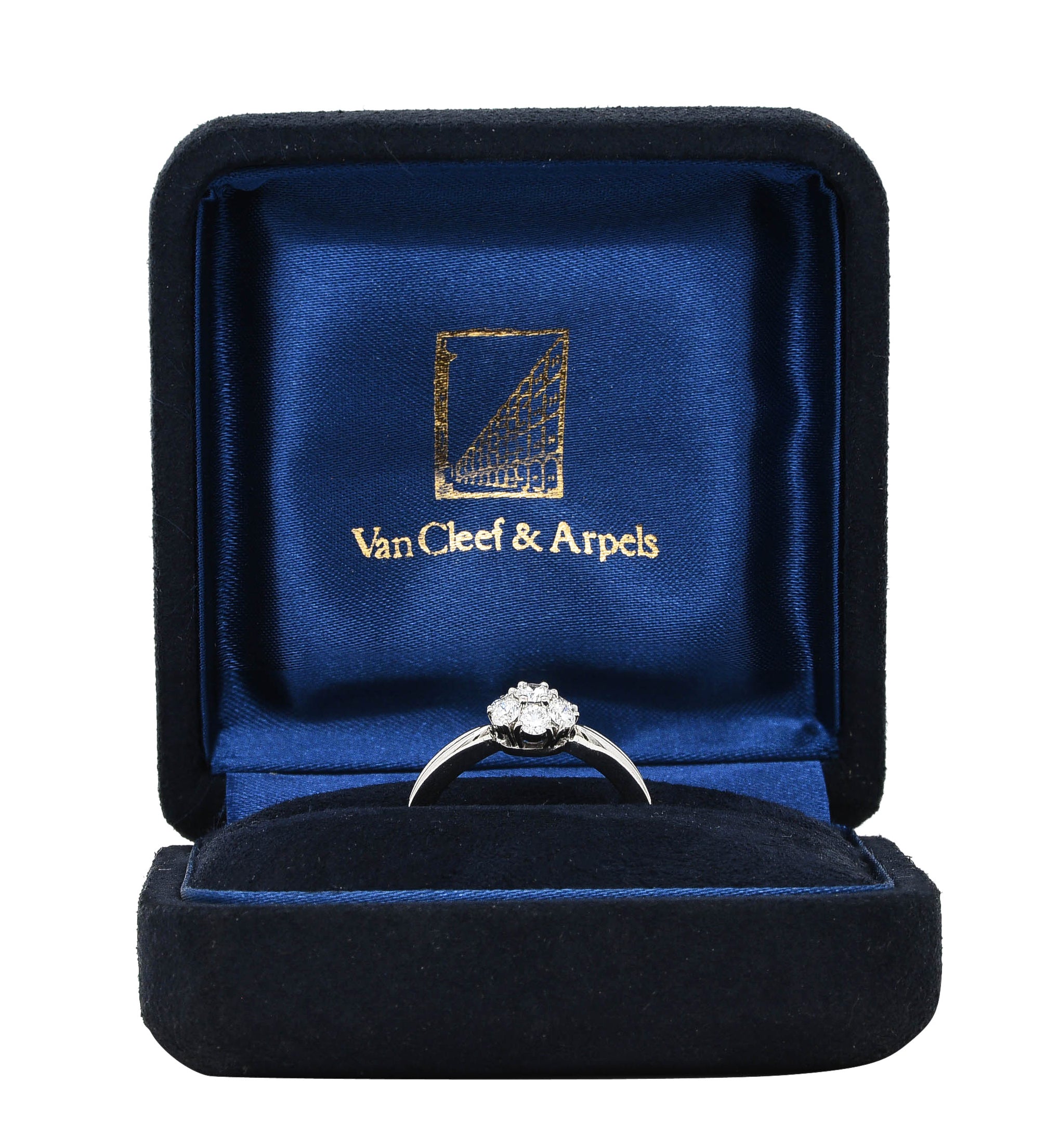 Van Cleef & Arpels 0.46 CTW Diamond Platinum Fleurette Cluster Engagement Ring Wilson's Estate Jewelry