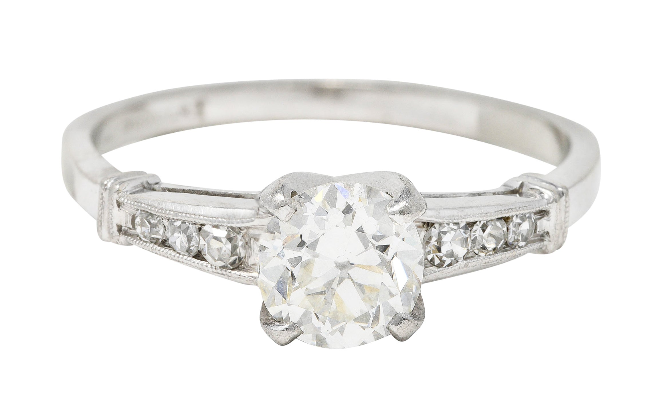 .11111 SH 1950's Mid-Century 1.05 CTW Diamond Platinum Engagement Ring Wilson's Estate Jewelry