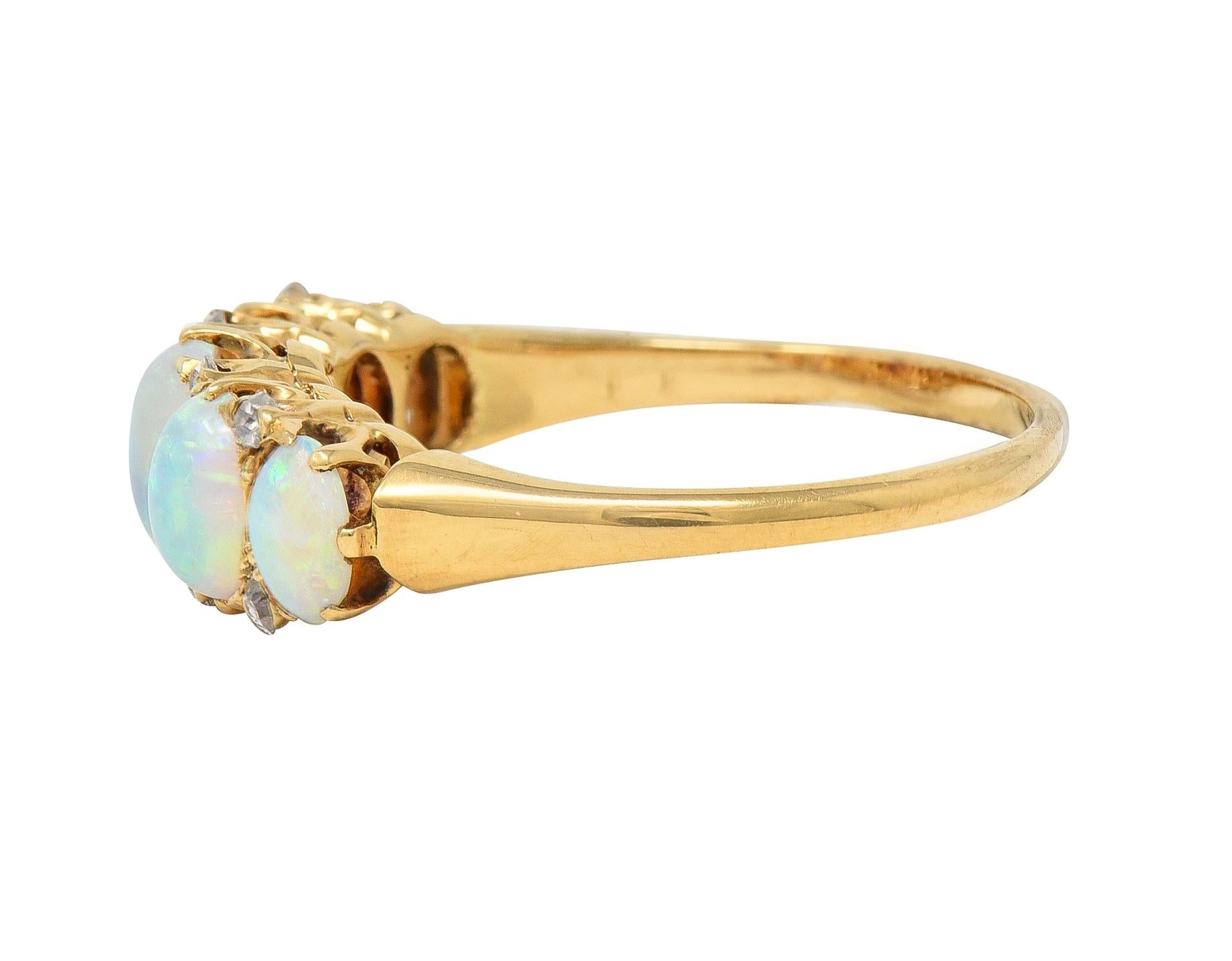 Victorian Opal Diamond 18 Karat Yellow Gold Antique Five Stone Band Ring