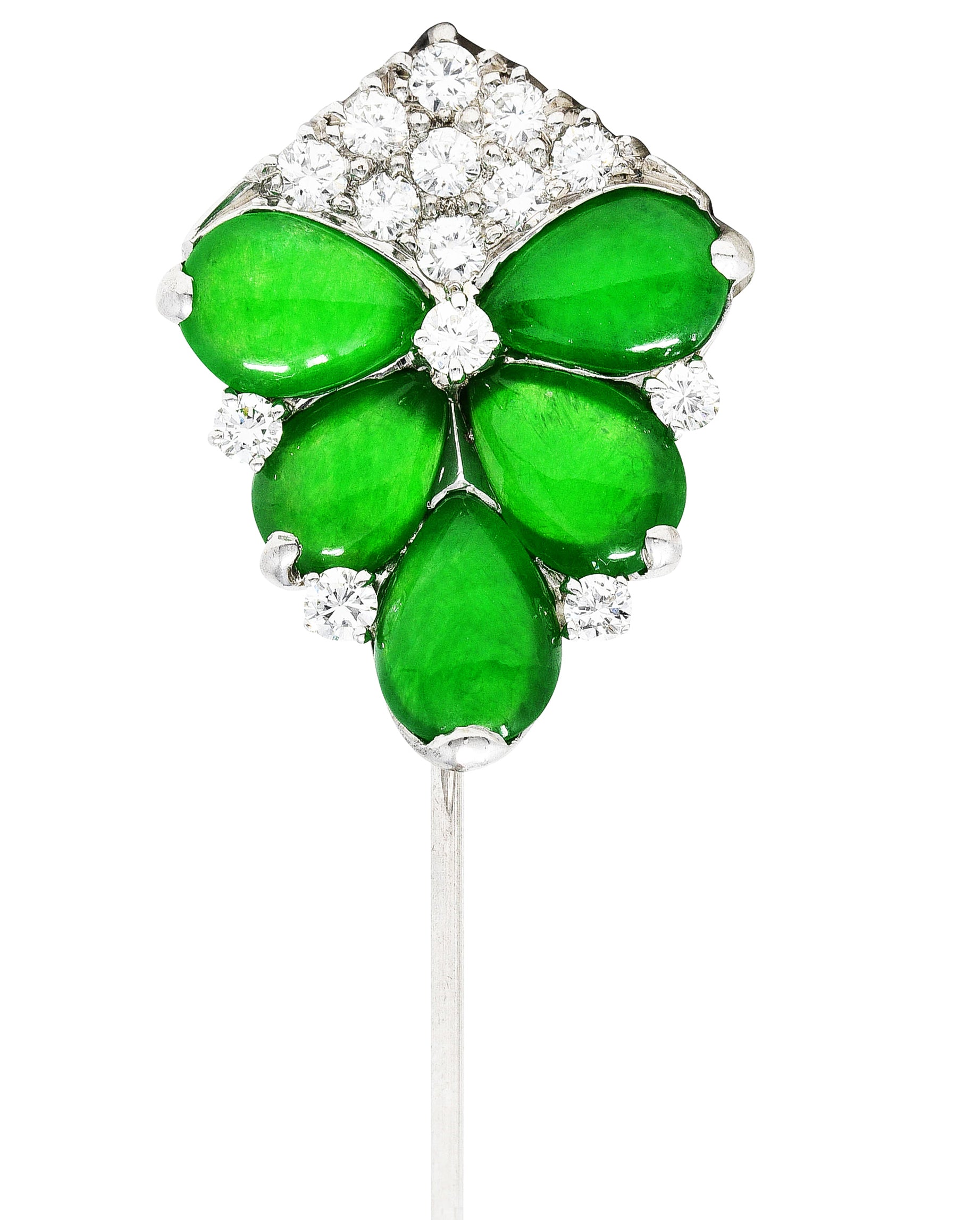 1960's Vintage Jade Diamond Platinum Cluster StickpinStick Pin - Wilson's Estate Jewelry