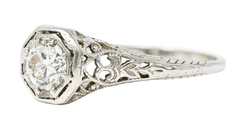W.W. Fulmer & Co. 0.48 CTW Diamond 19 Karat White Gold Scrolled Heart Engagement Ring Wilson's Estate Jewelry