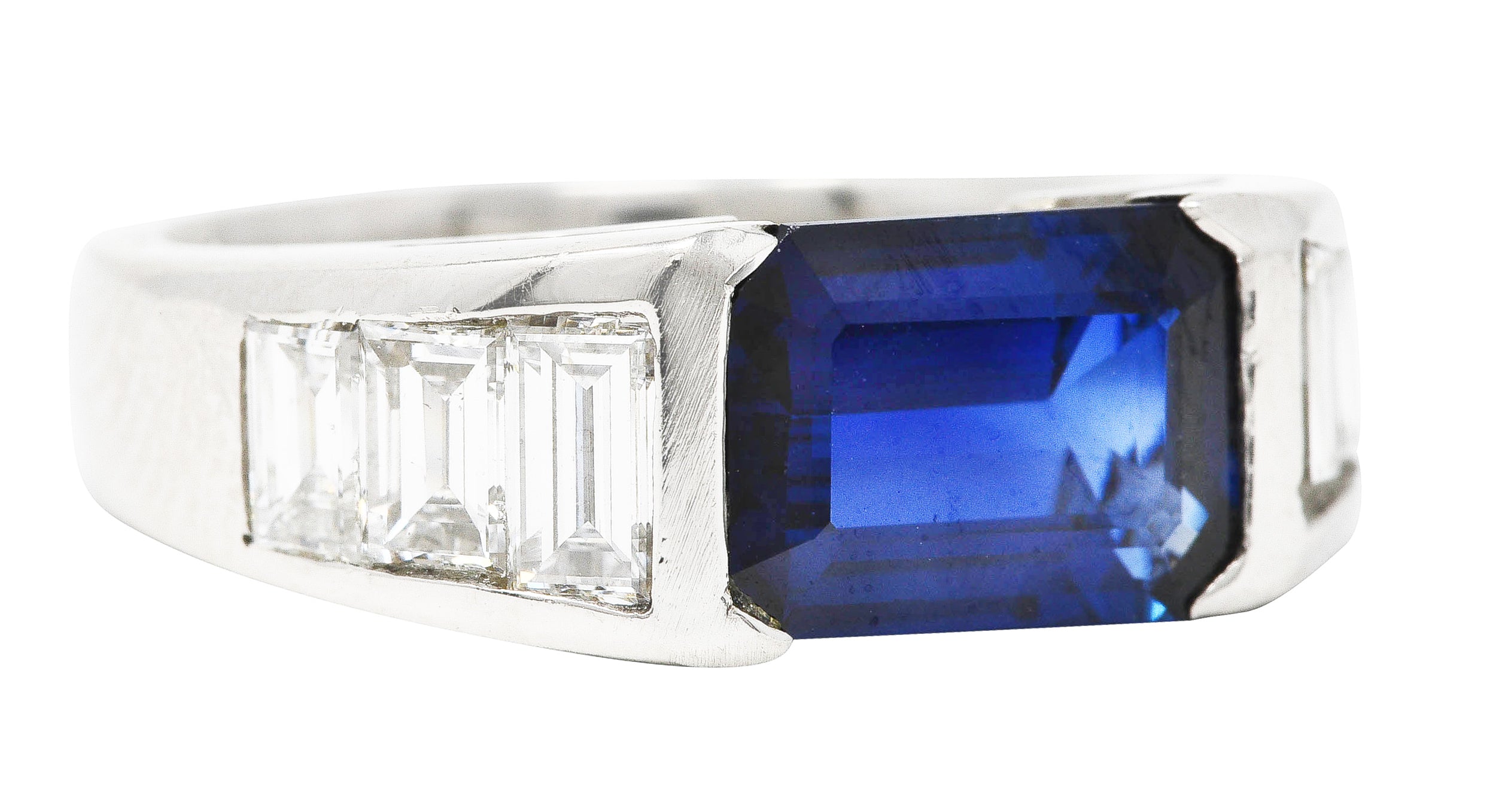 Contemporary 3.32 CTW Sapphire Diamond Platinum Unisex Band Ring Wilson's Estate Jewelry