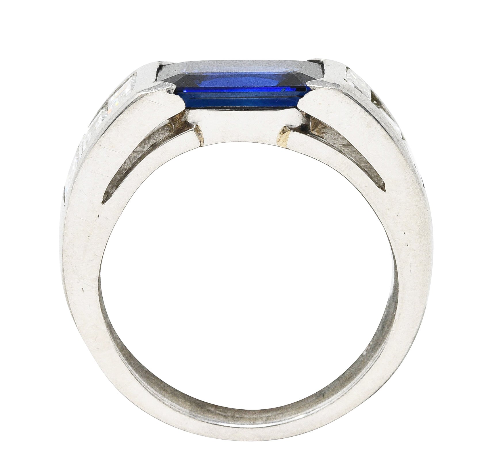 Contemporary 3.32 CTW Sapphire Diamond Platinum Unisex Band Ring Wilson's Estate Jewelry