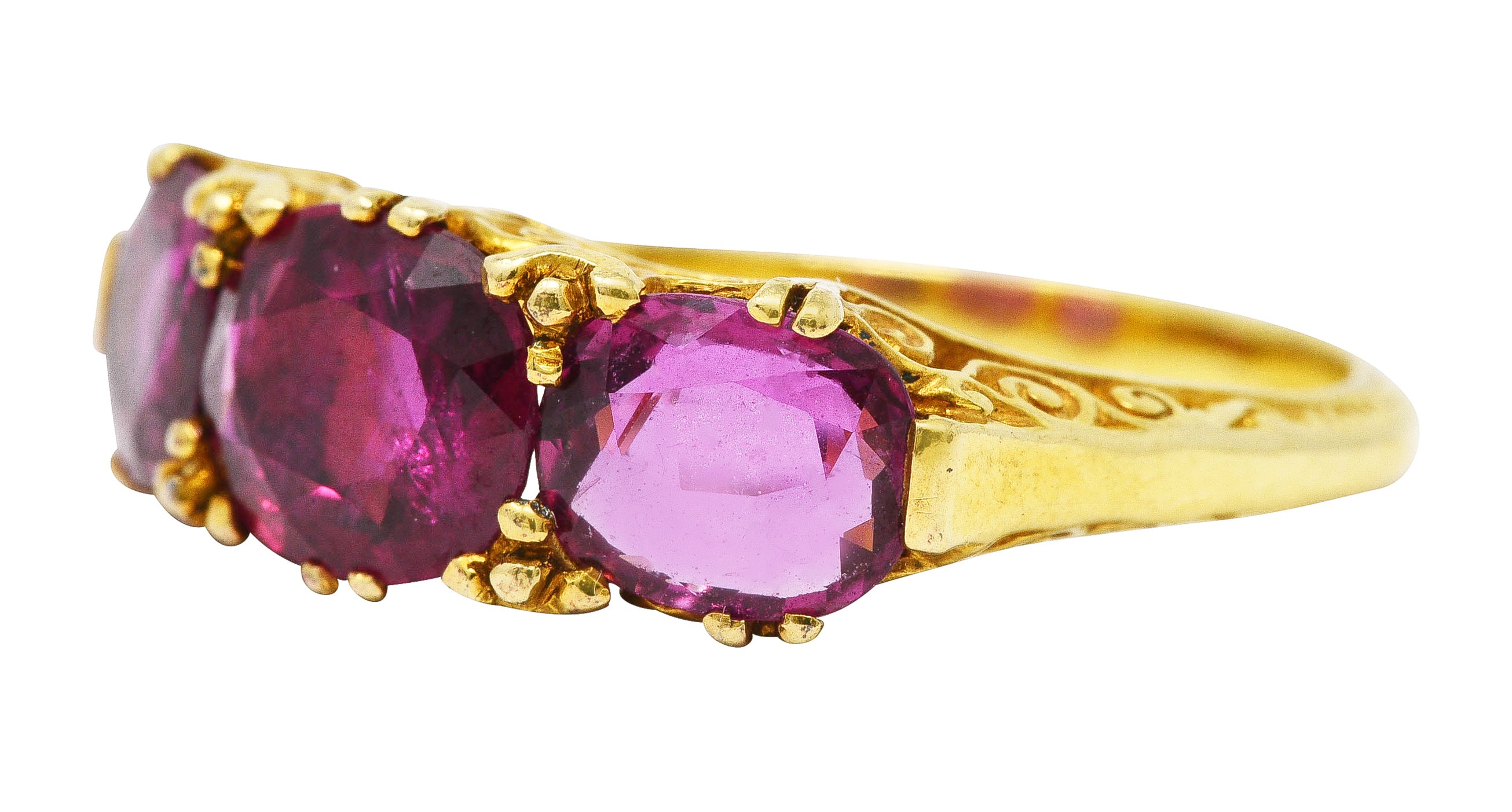 .11111 SH Victorian 2.50 CTW Ruby 18 Karat Yellow Gold Filigree Ring Wilson's Estate Jewelry